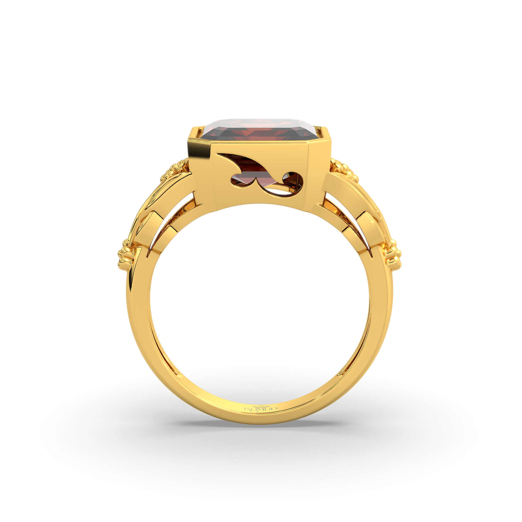Hessonite (Gomed) Ring for Women in 22K Yellow Gold – Cushion 8 mm, Bezel Setting, 6 g (Design K15-13) thumbnail