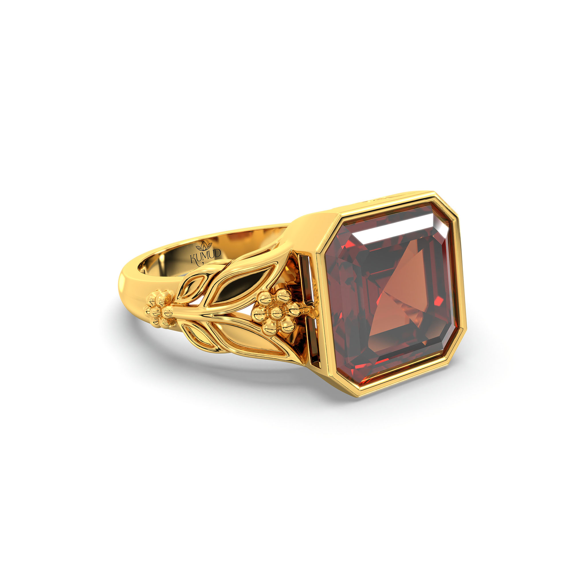 Hessonite (Gomed) Ring for Women in 22K Yellow Gold – Cushion 8 mm, Bezel Setting, 6 g (Design K15-13) thumbnail
