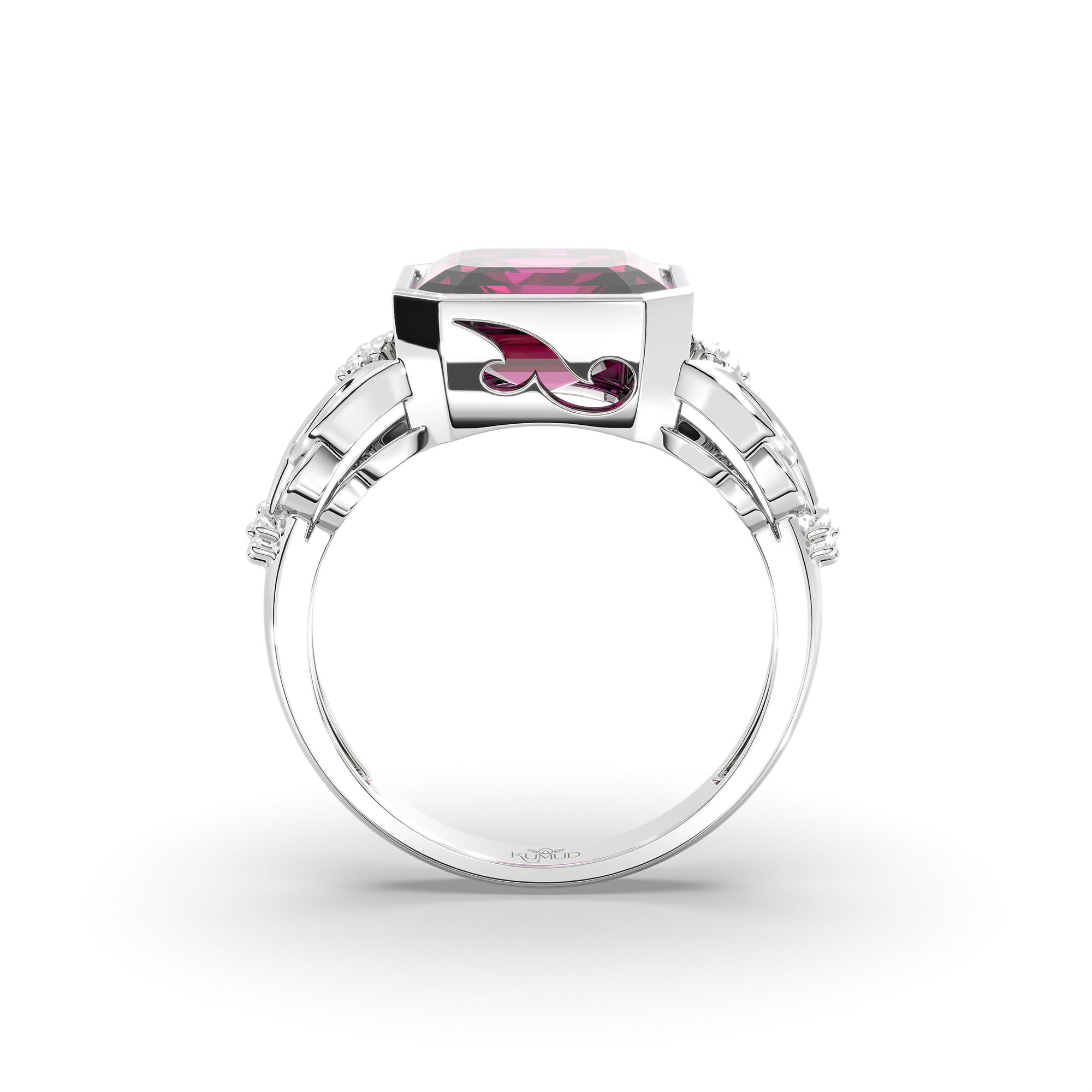 Ruby (Manik) Ring for Women in 18K White Gold – Cushion 8 mm, Bezel Setting, 6 g (Design K15-13) thumbnail
