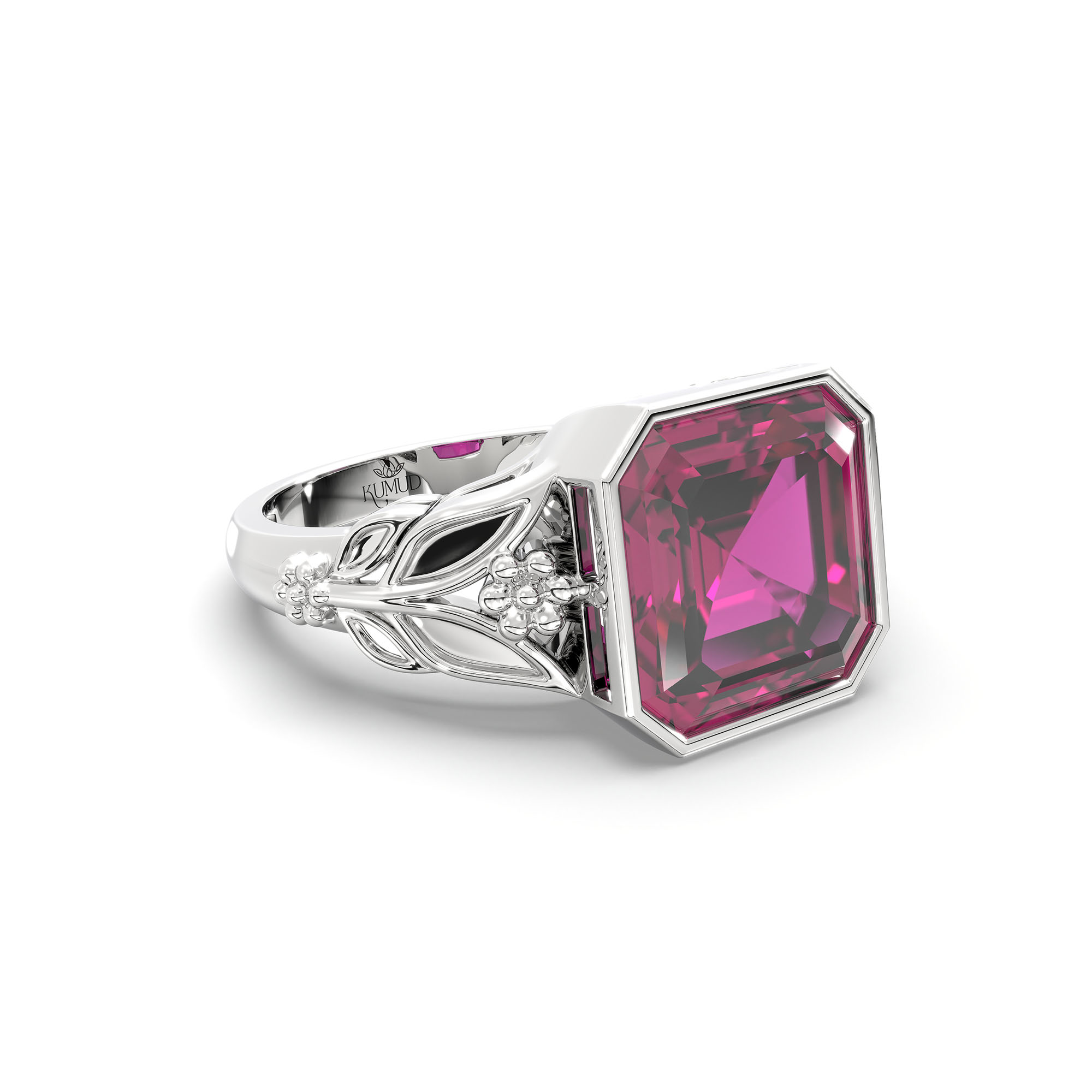 Ruby (Manik) Ring for Women in 18K White Gold – Cushion 8 mm, Bezel Setting, 6 g (Design K15-13) thumbnail