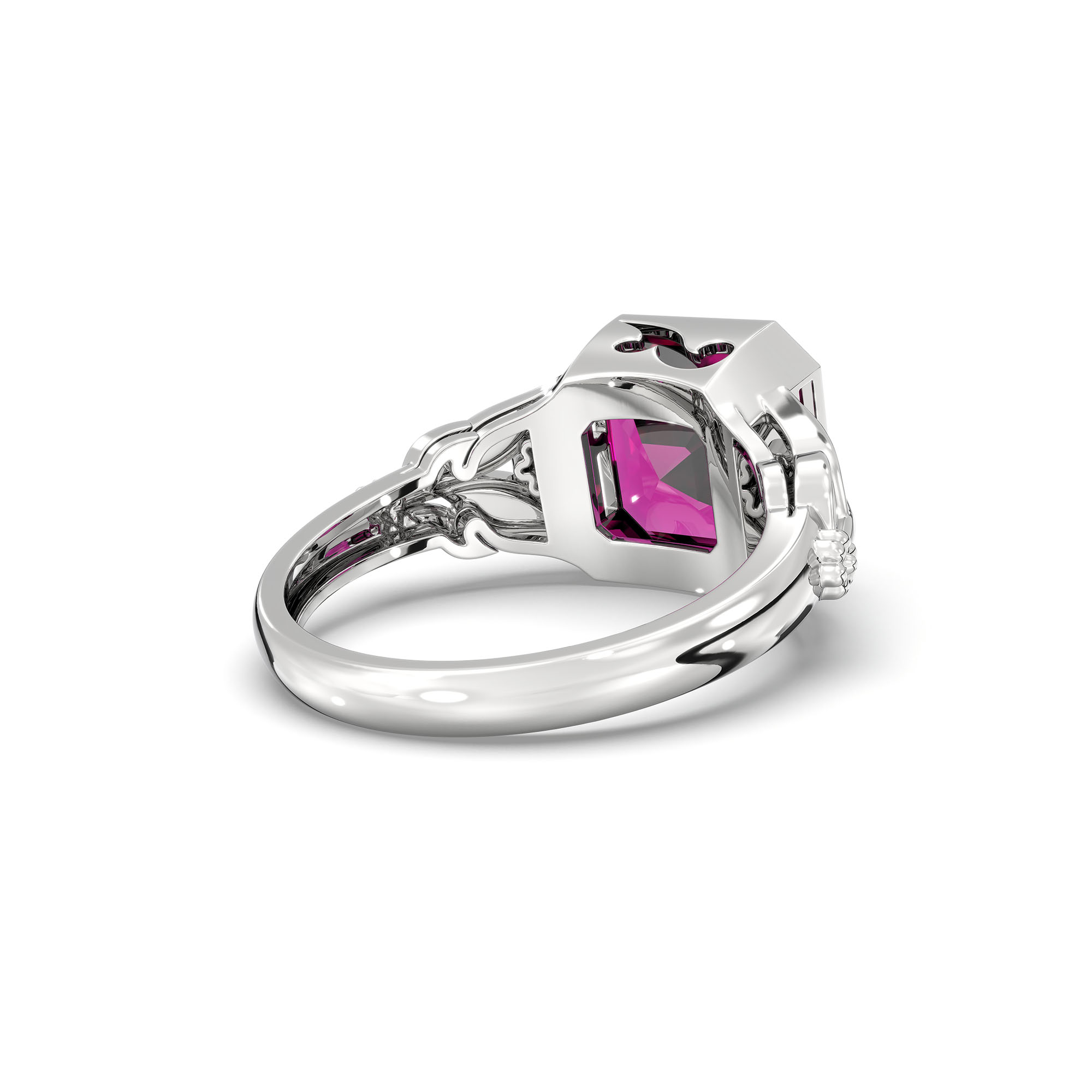 Ruby (Manik) Ring for Women in 18K White Gold – Cushion 8 mm, Bezel Setting, 6 g (Design K15-13) thumbnail