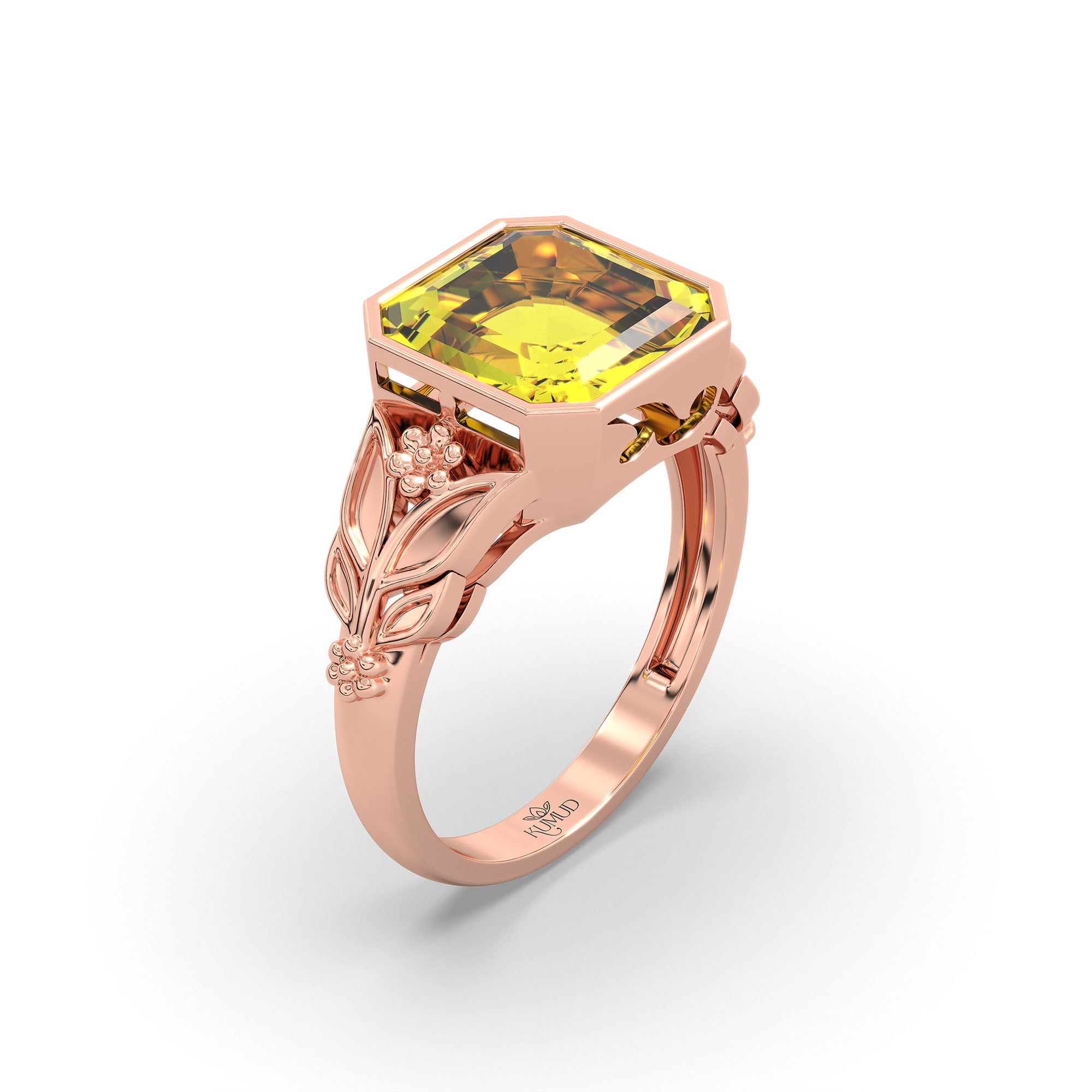 Yellow Sapphire (Pukhraj) Ring for Women in 18K Rose Gold – Cushion 8 mm, Bezel Setting, 6 g (Design K15-13) thumbnail