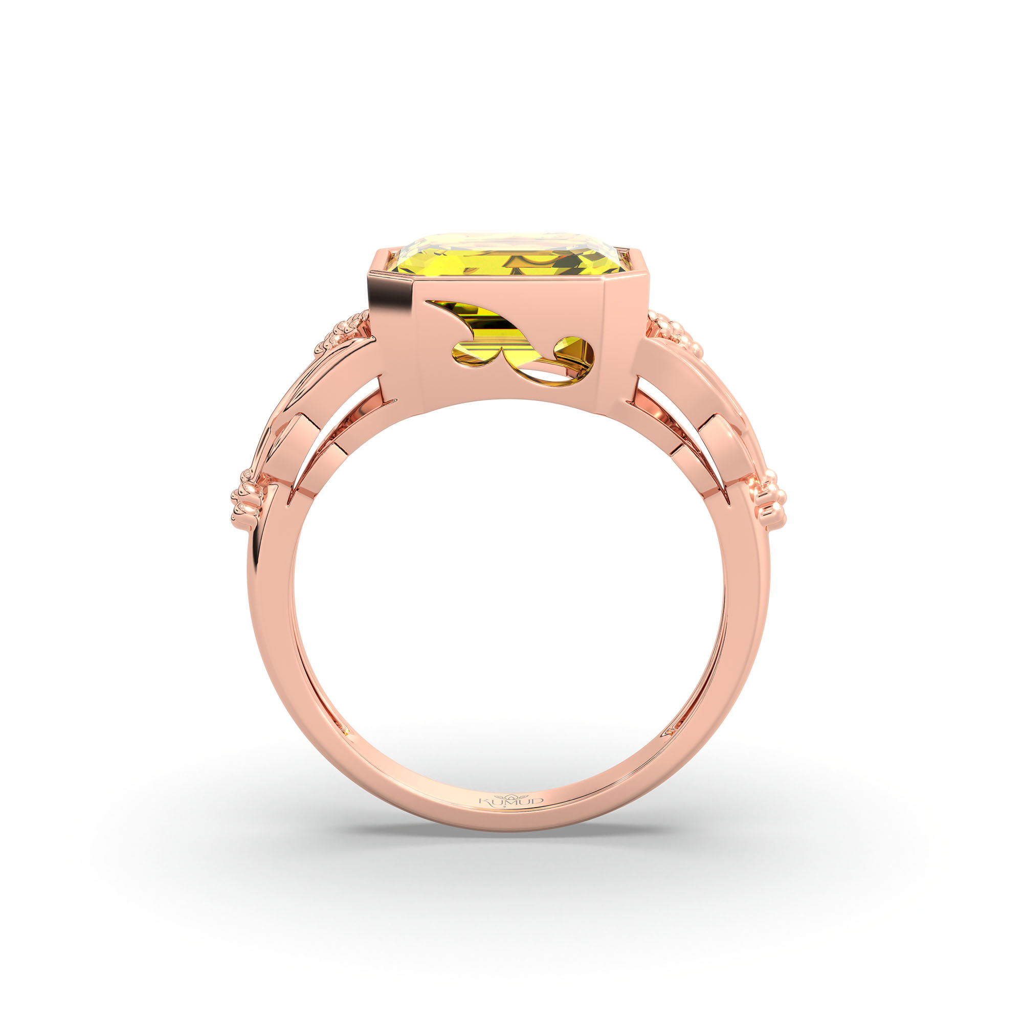 Yellow Sapphire (Pukhraj) Ring for Women in 18K Rose Gold – Cushion 8 mm, Bezel Setting, 6 g (Design K15-13) thumbnail