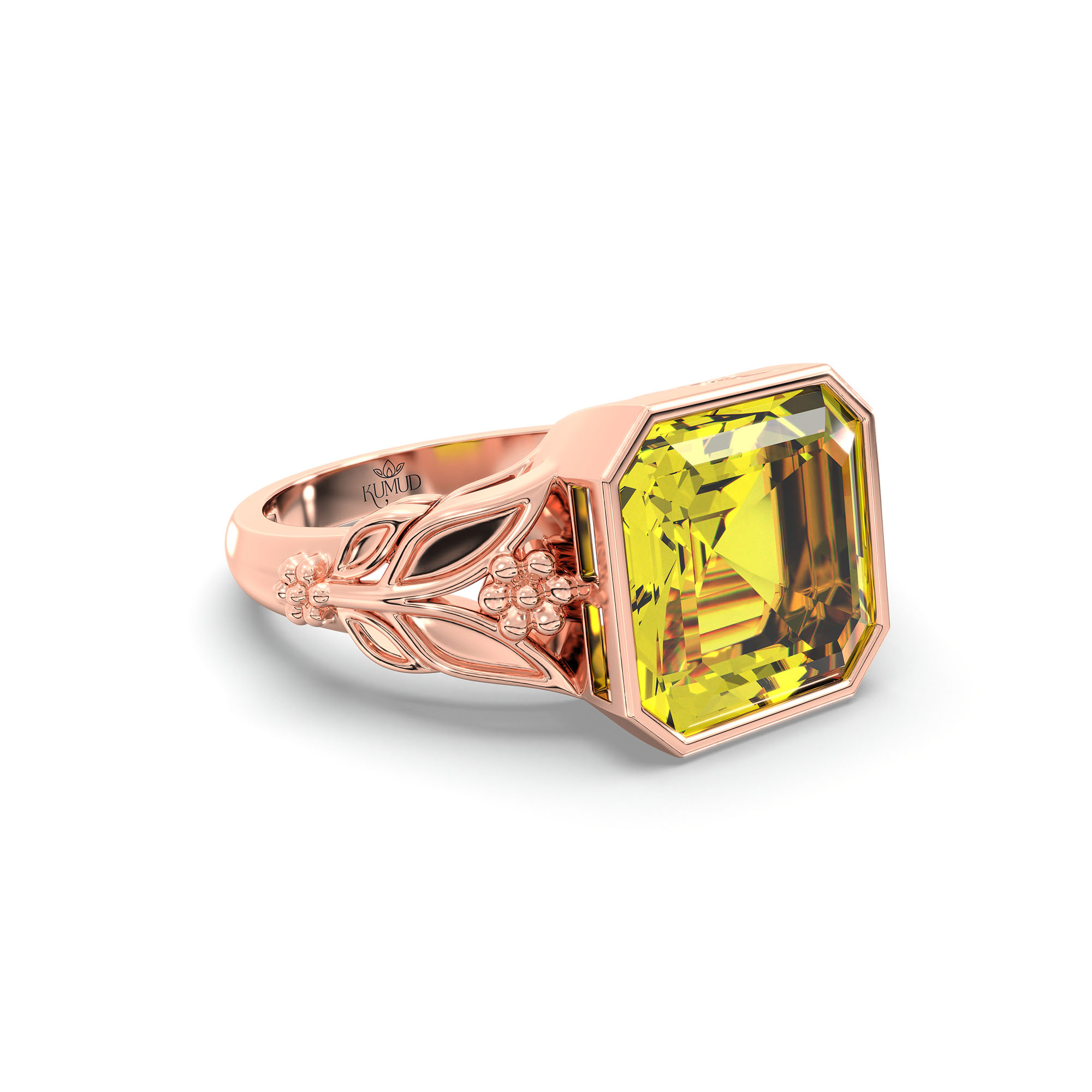 Yellow Sapphire (Pukhraj) Ring for Women in 18K Rose Gold – Cushion 8 mm, Bezel Setting, 6 g (Design K15-13) thumbnail