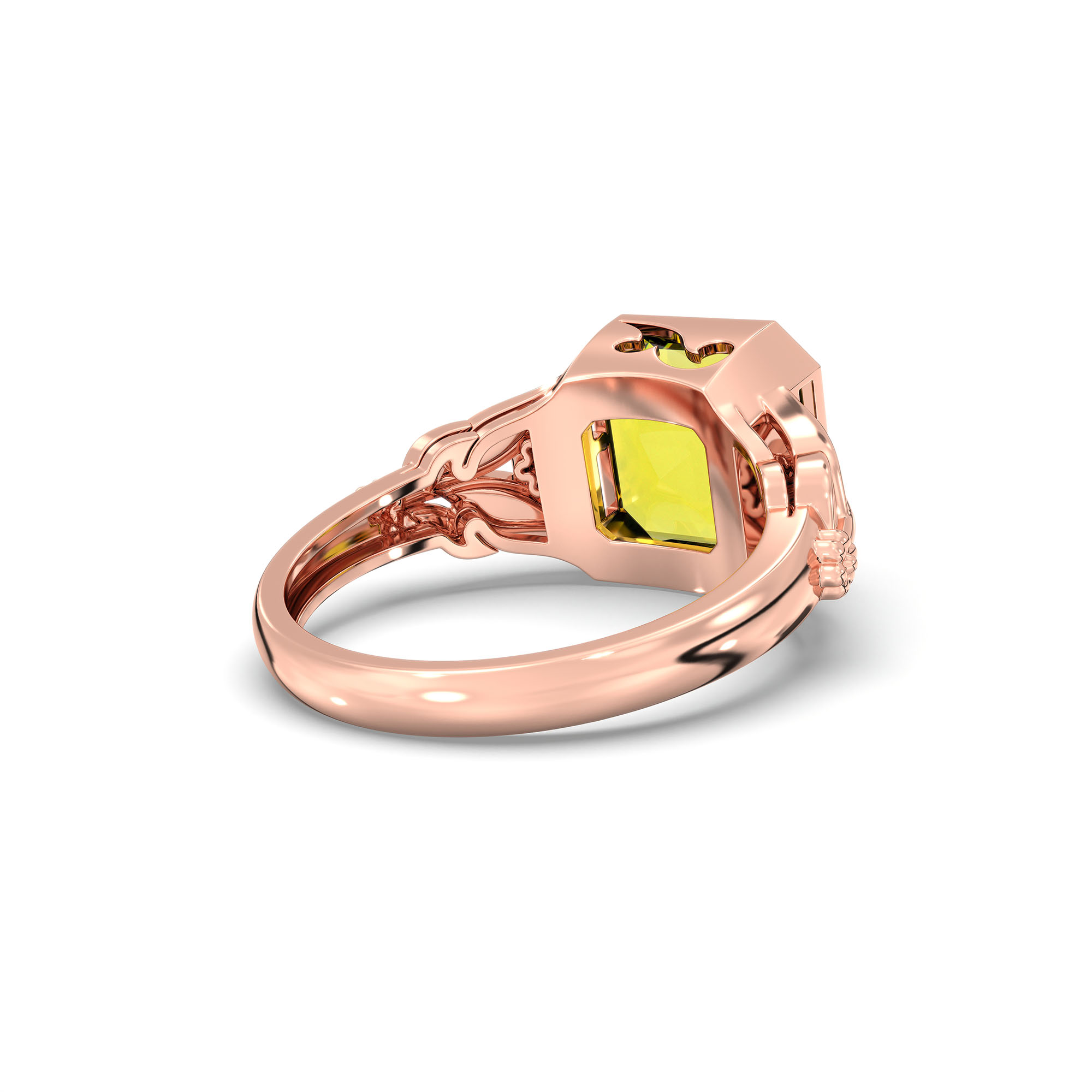 Yellow Sapphire (Pukhraj) Ring for Women in 18K Rose Gold – Cushion 8 mm, Bezel Setting, 6 g (Design K15-13) thumbnail