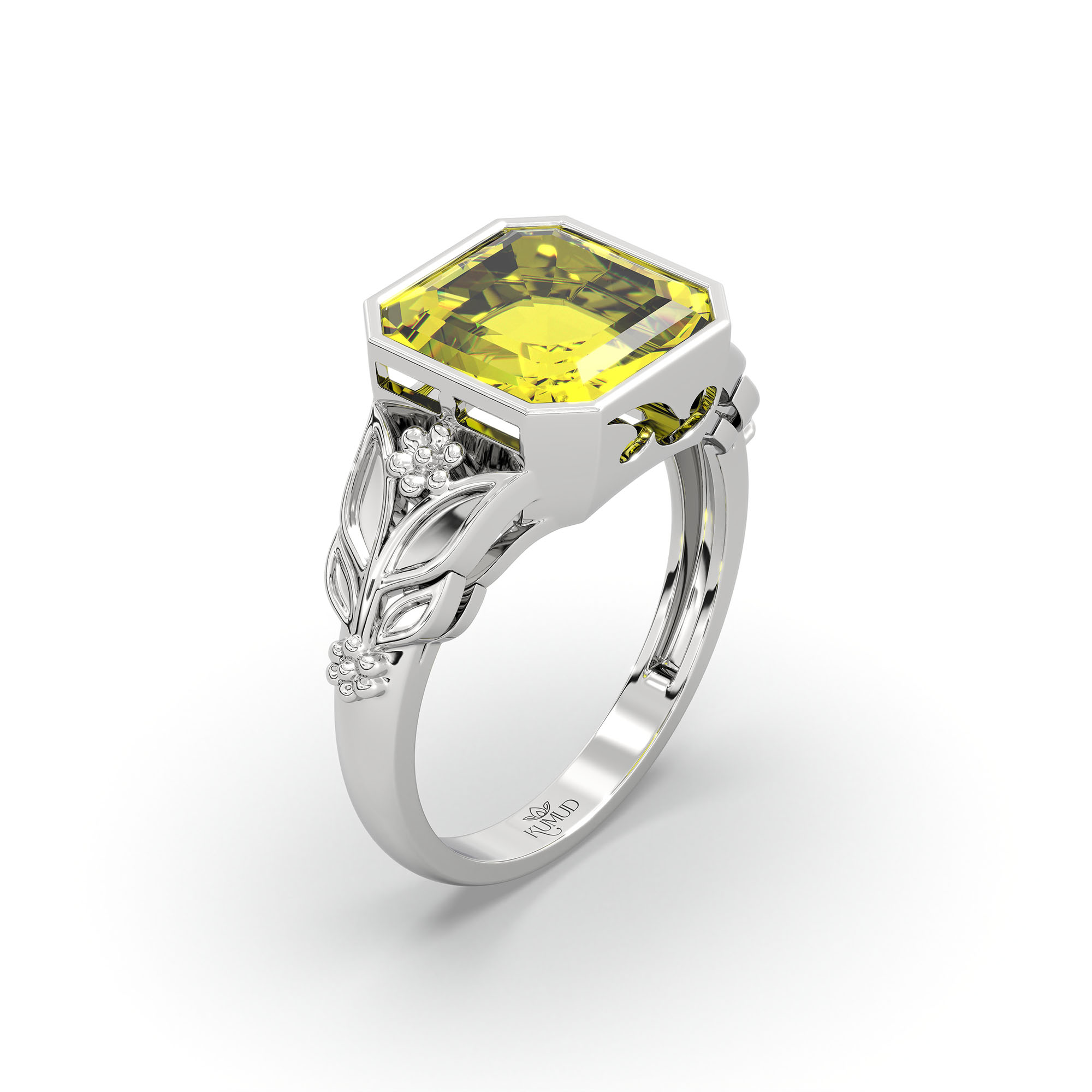Yellow Sapphire (Pukhraj) Ring for Women in 925 Sterling Silver – Cushion 8 mm, Bezel Setting, 6 g (Design K15-13) thumbnail
