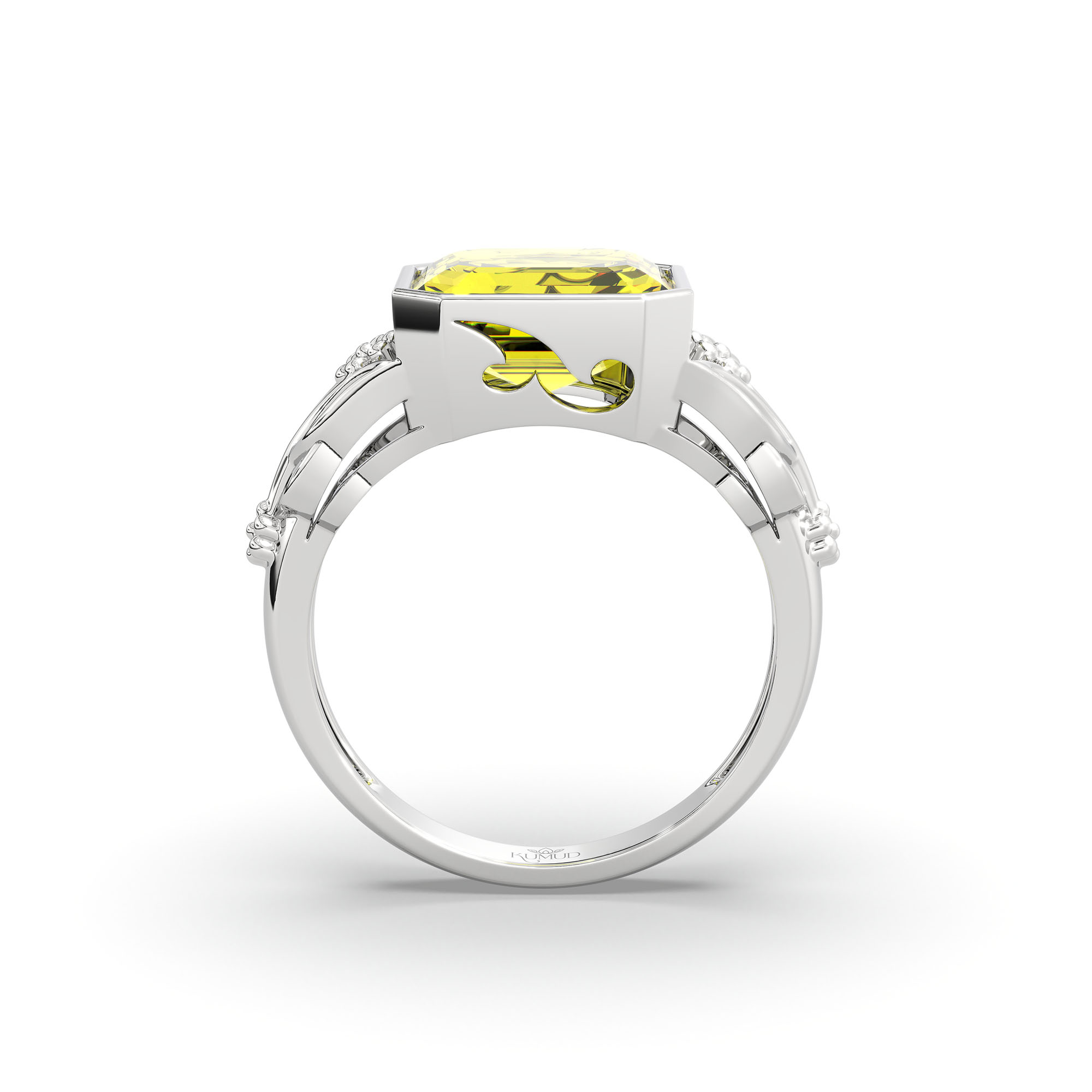 Yellow Sapphire (Pukhraj) Ring for Women in 925 Sterling Silver – Cushion 8 mm, Bezel Setting, 6 g (Design K15-13) thumbnail