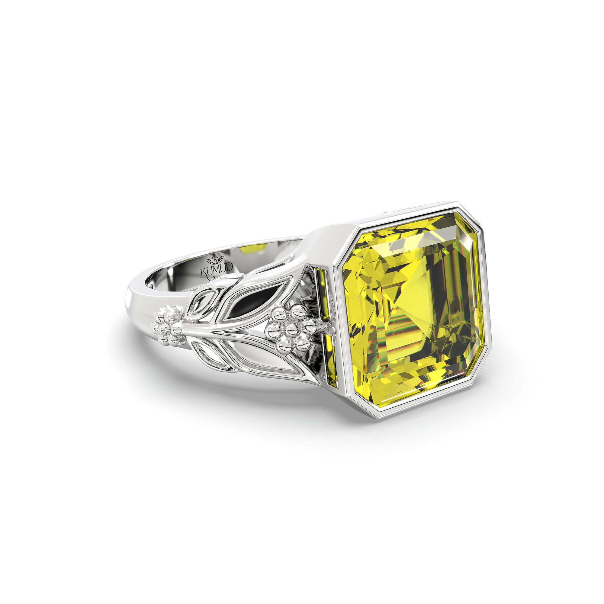 Yellow Sapphire (Pukhraj) Ring for Women in 925 Sterling Silver – Cushion 8 mm, Bezel Setting, 6 g (Design K15-13) thumbnail