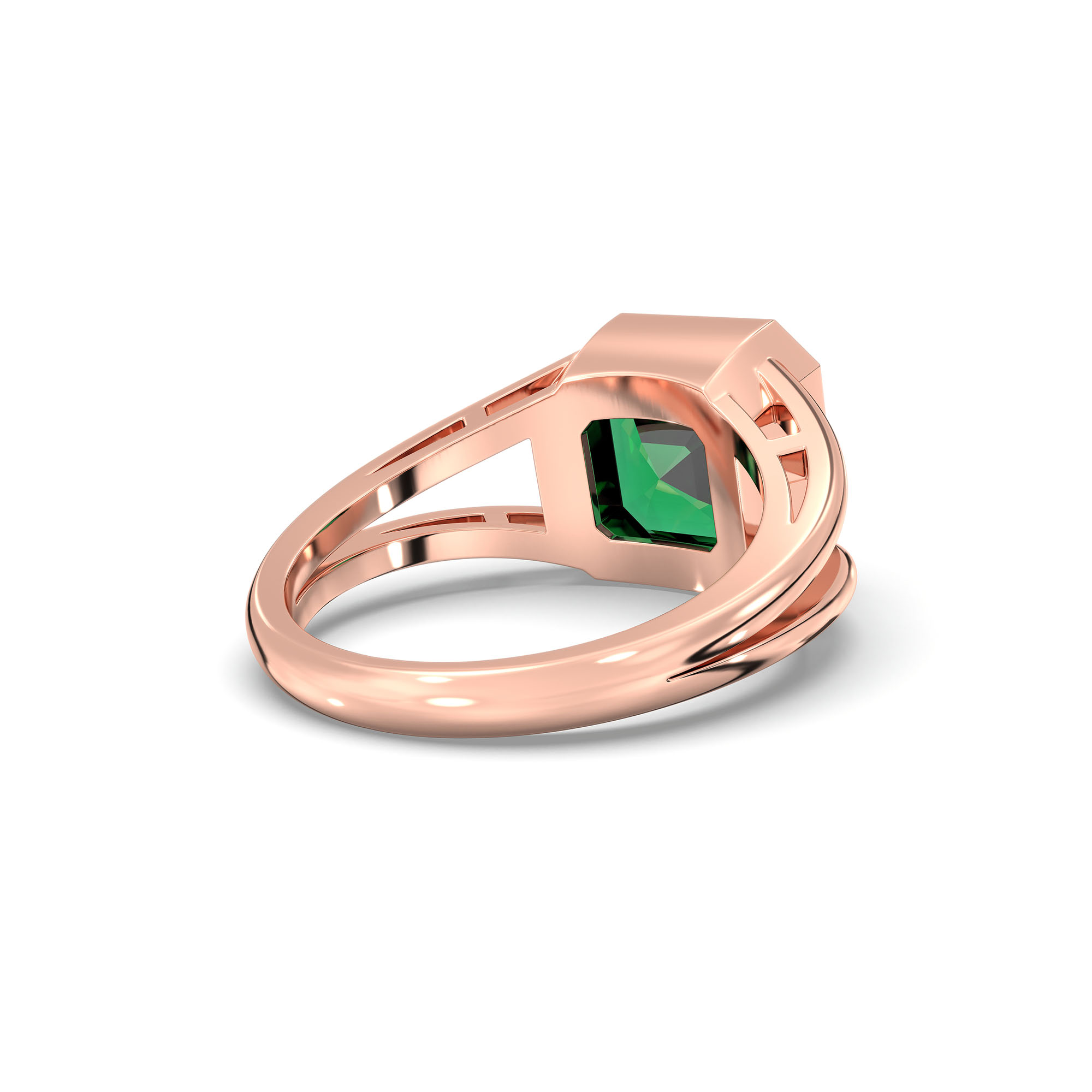 Emerald (Panna) Ring in 18K Rose Gold – Cushion 8 mm, Bezel Setting, 6 g (Design K15-14) thumbnail