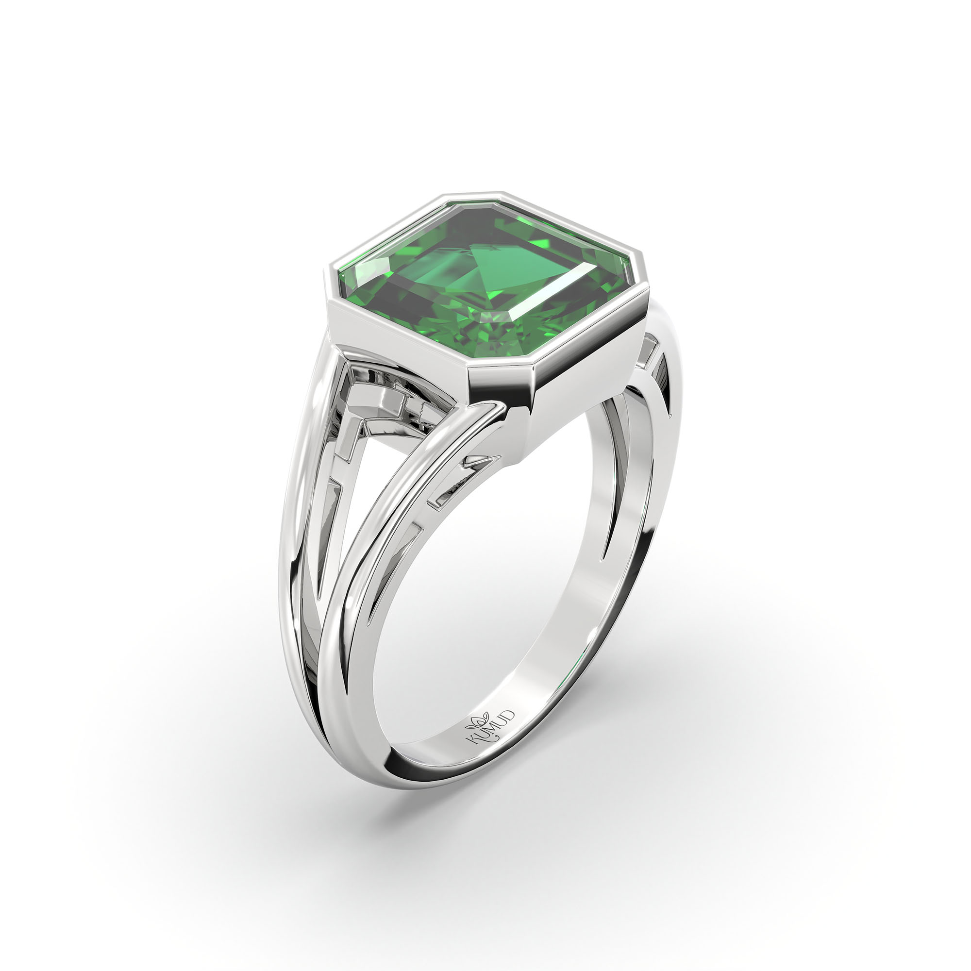 Emerald (Panna) Ring in 925 Sterling Silver – Cushion 8 mm, Bezel Setting, 6 g (Design K15-14) thumbnail
