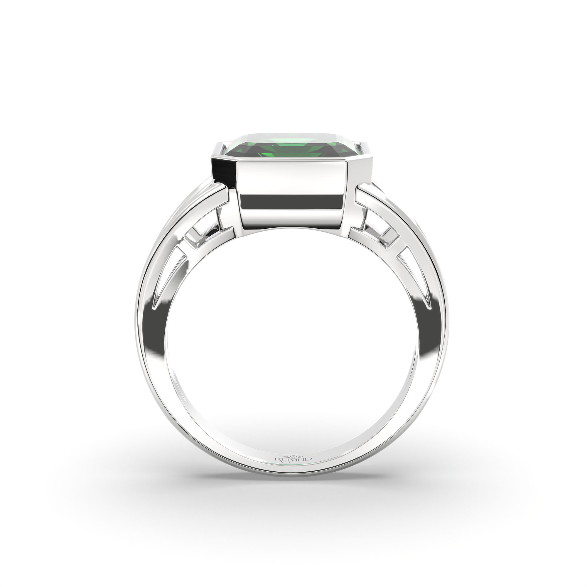 Emerald (Panna) Ring in 925 Sterling Silver – Cushion 8 mm, Bezel Setting, 6 g (Design K15-14) thumbnail