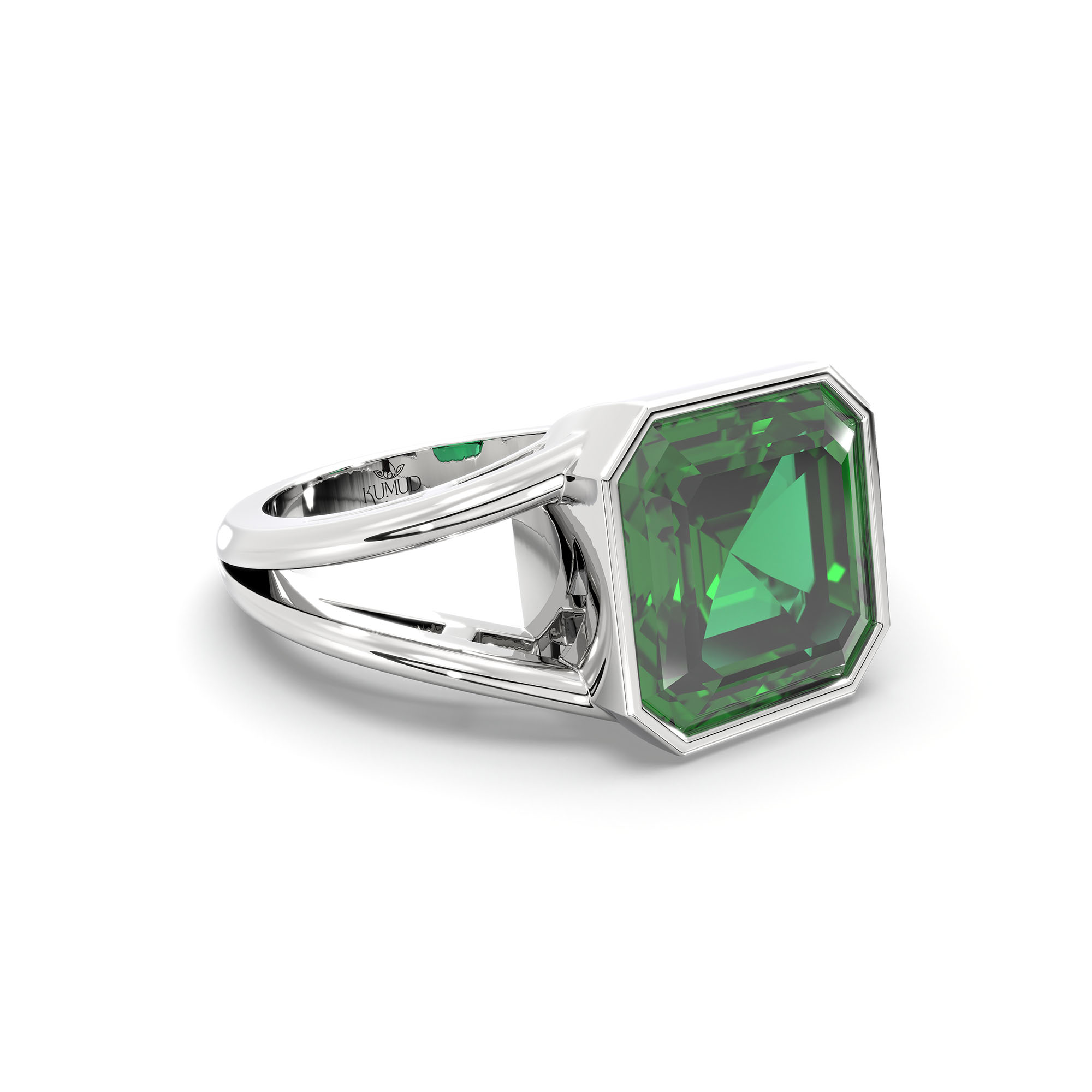 Emerald (Panna) Ring in 925 Sterling Silver – Cushion 8 mm, Bezel Setting, 6 g (Design K15-14) thumbnail