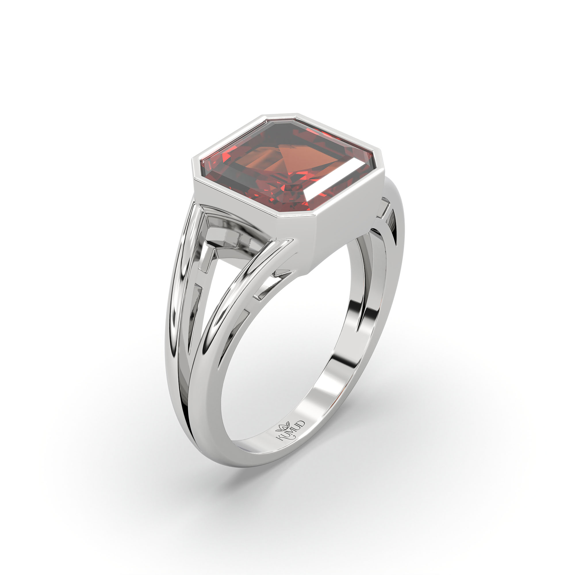 Hessonite (Gomed) Ring in 925 Sterling Silver – Cushion 8 mm, Bezel Setting, 6 g (Design K15-14) thumbnail