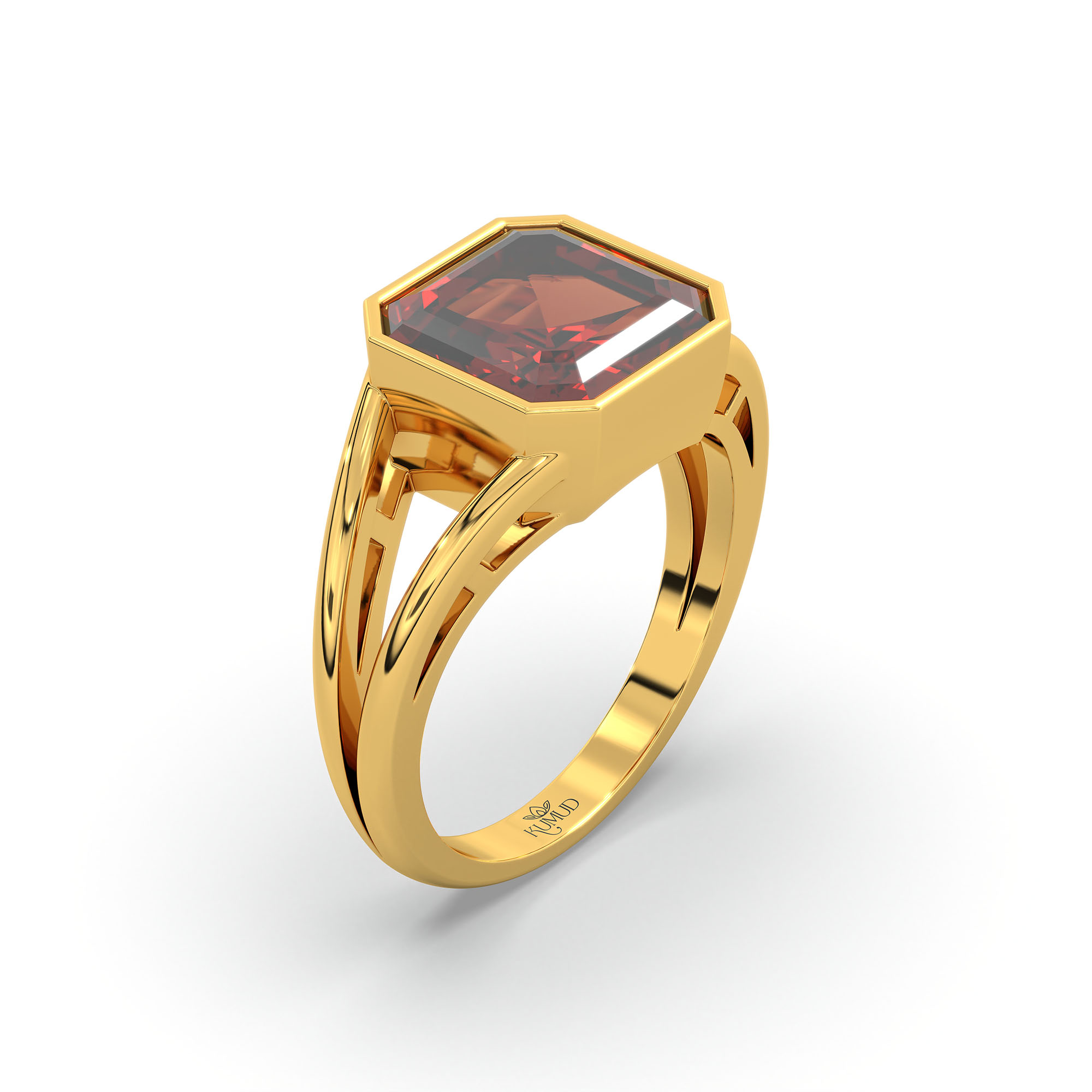 Hessonite (Gomed) Ring in 22K Yellow Gold – Cushion 8 mm, Bezel Setting, 6 g (Design K15-14) thumbnail