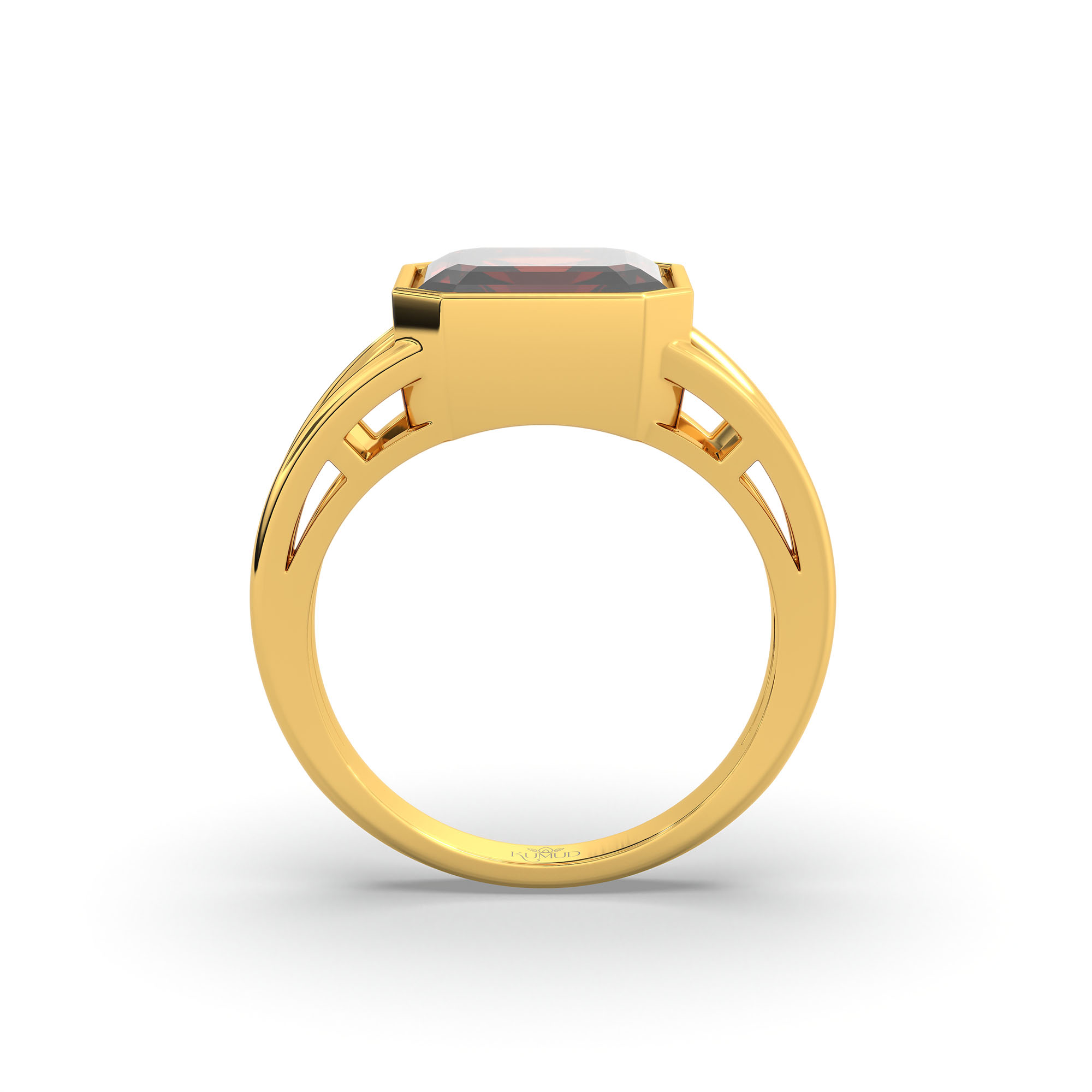 Hessonite (Gomed) Ring in 22K Yellow Gold – Cushion 8 mm, Bezel Setting, 6 g (Design K15-14) thumbnail