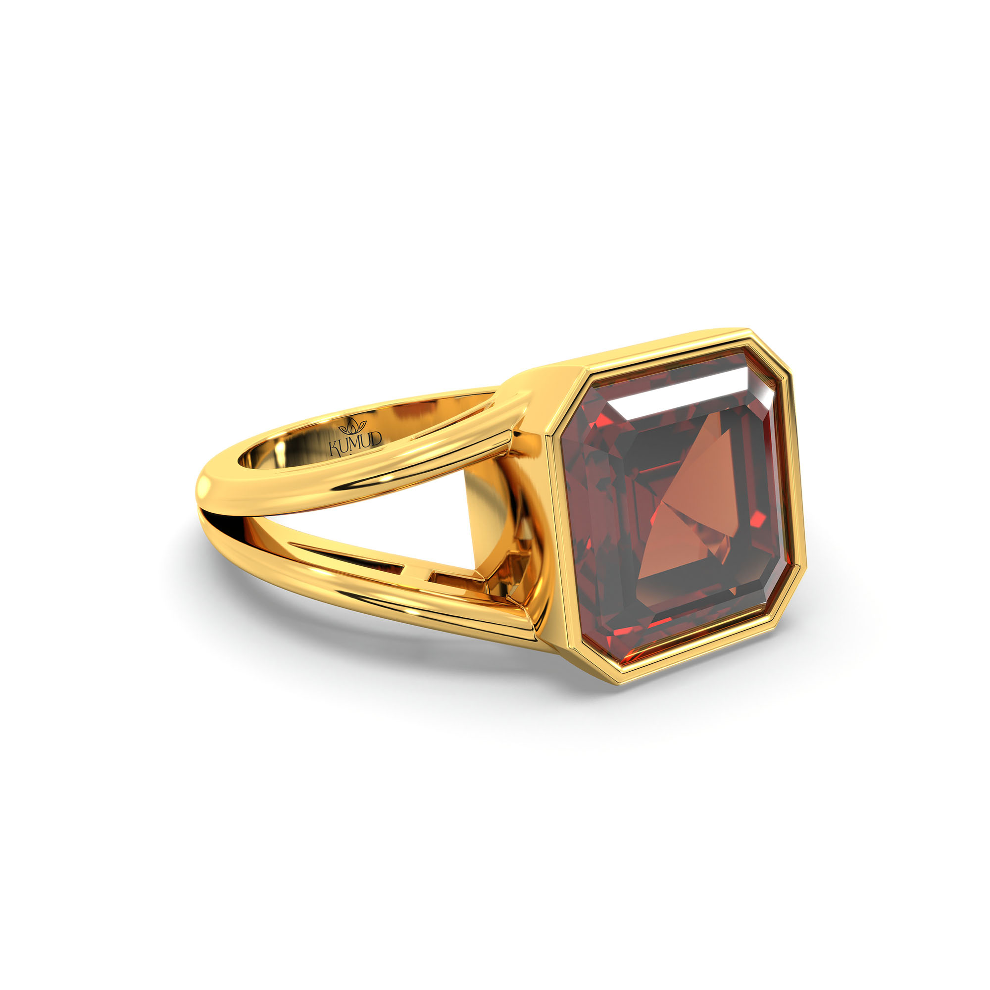 Hessonite (Gomed) Ring in 22K Yellow Gold – Cushion 8 mm, Bezel Setting, 6 g (Design K15-14) thumbnail