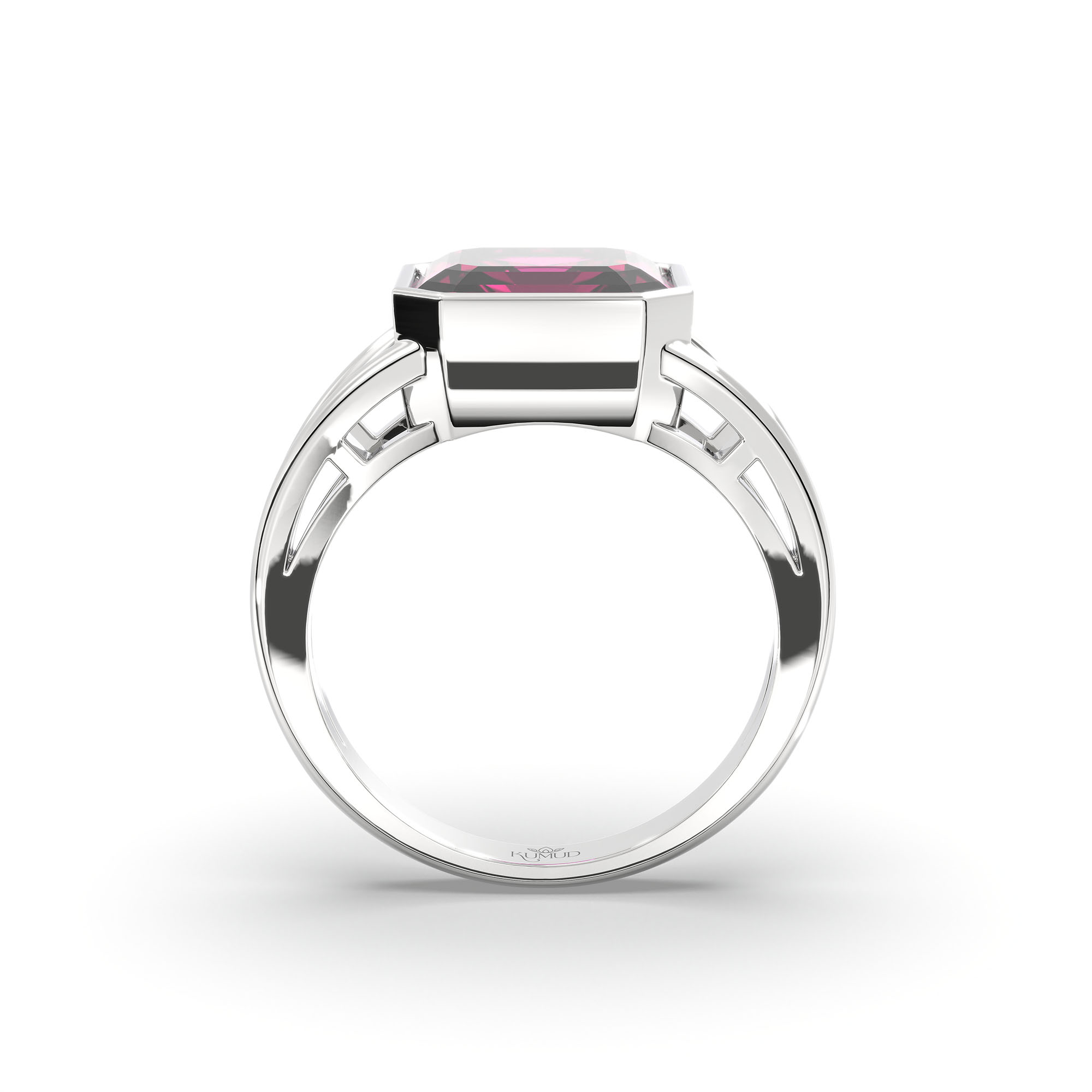 Ruby (Manik) Ring in 18K White Gold – Cushion 8 mm, Bezel Setting, 6 g (Design K15-14) thumbnail