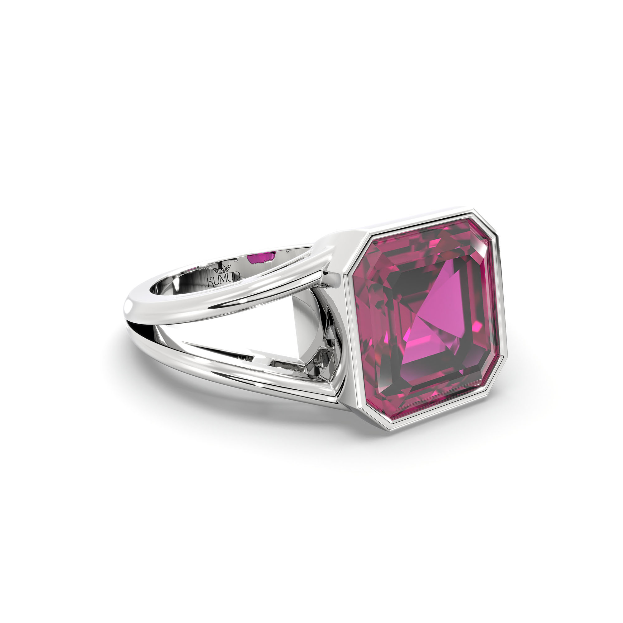 Ruby (Manik) Ring in 18K White Gold – Cushion 8 mm, Bezel Setting, 6 g (Design K15-14) thumbnail