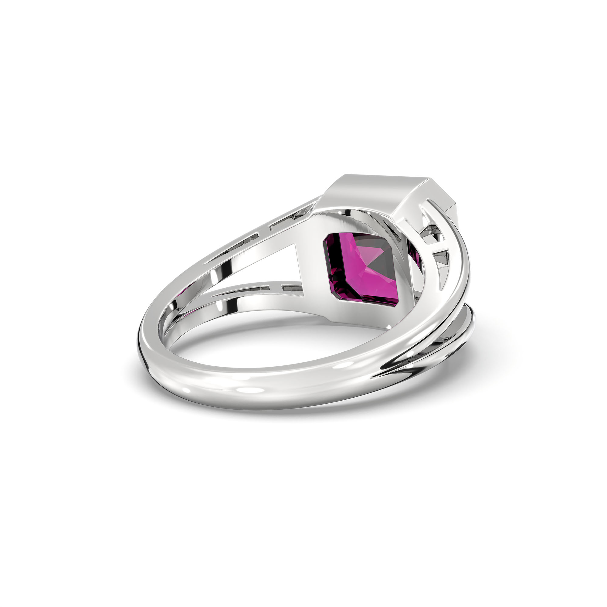 Ruby (Manik) Ring in 18K White Gold – Cushion 8 mm, Bezel Setting, 6 g (Design K15-14) thumbnail