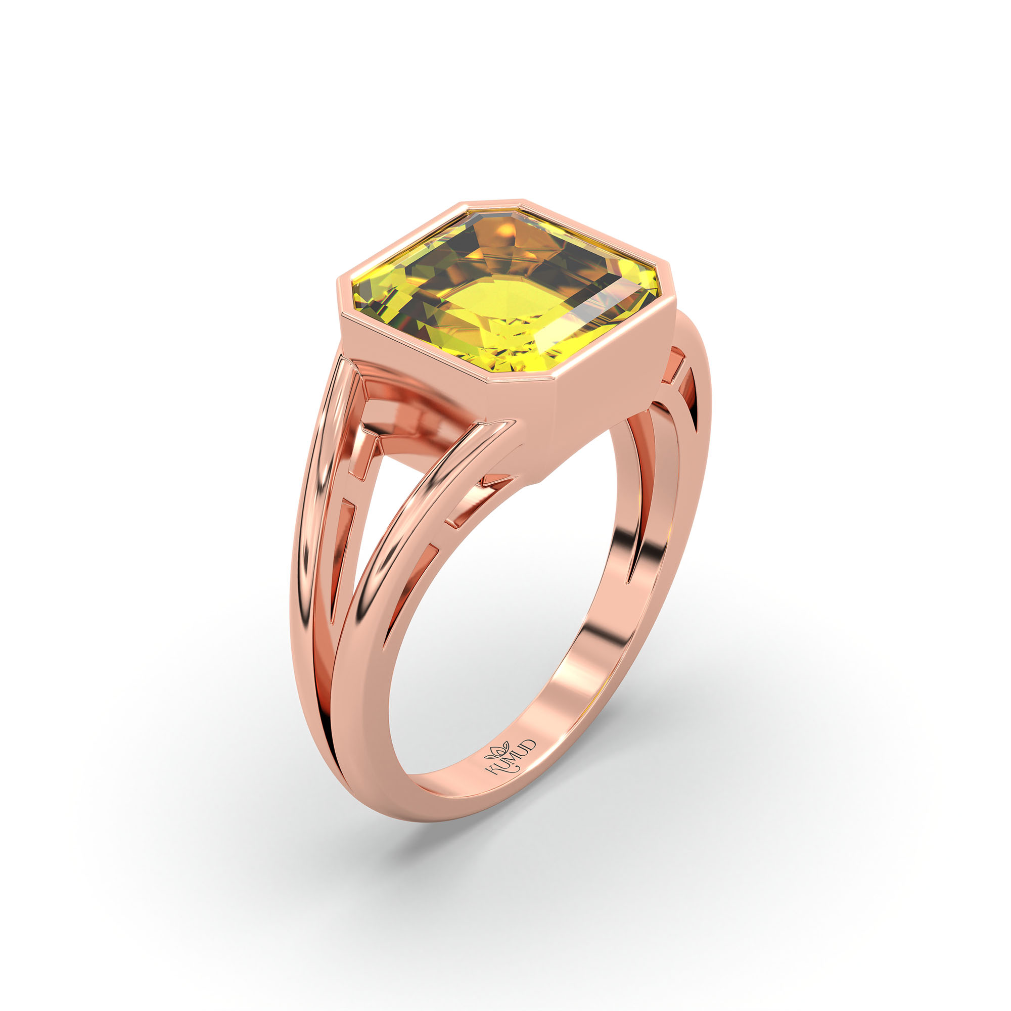 Yellow Sapphire (Pukhraj) Ring in 18K Rose Gold – Cushion 8 mm, Bezel Setting, 6 g (Design K15-14) thumbnail