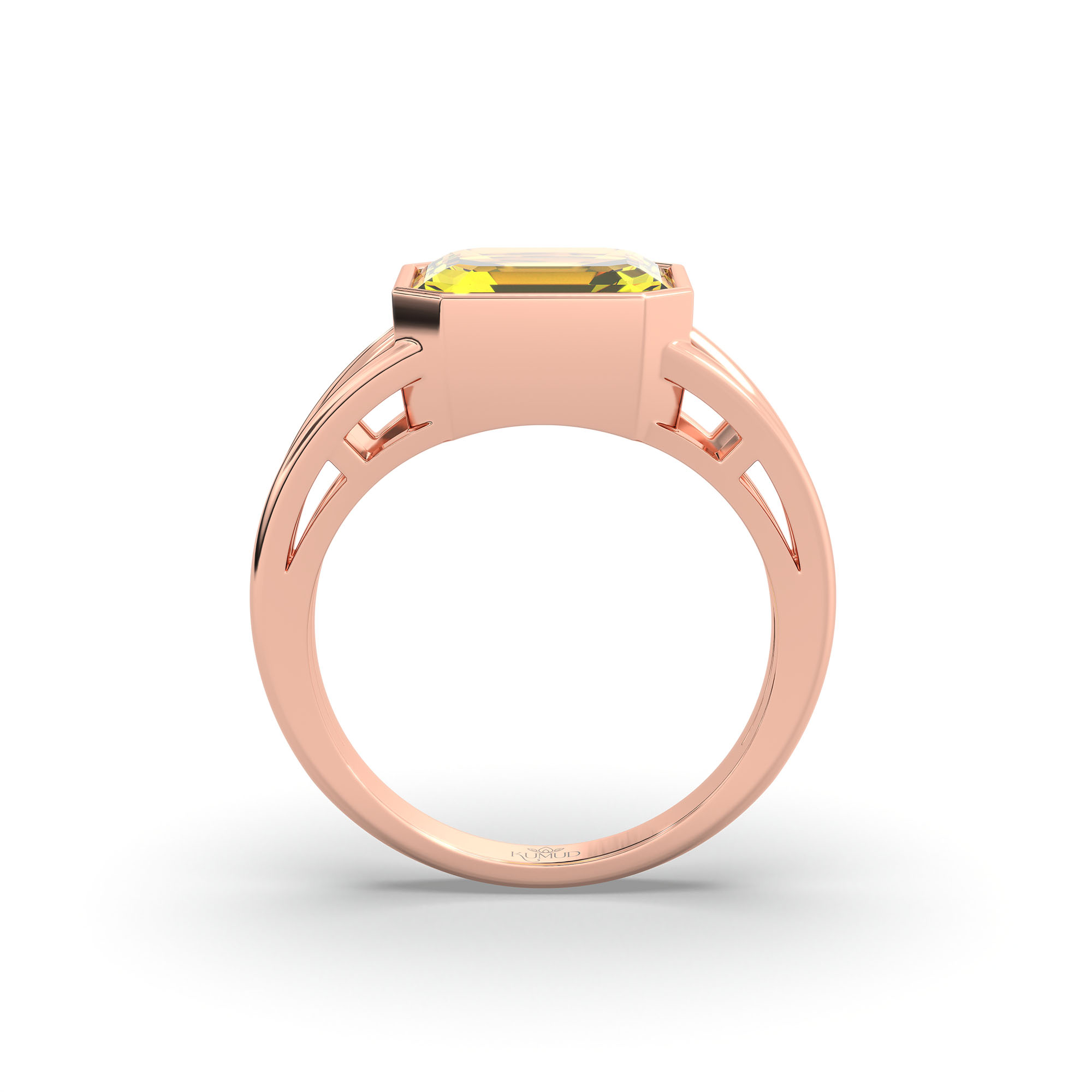 Yellow Sapphire (Pukhraj) Ring in 18K Rose Gold – Cushion 8 mm, Bezel Setting, 6 g (Design K15-14) thumbnail