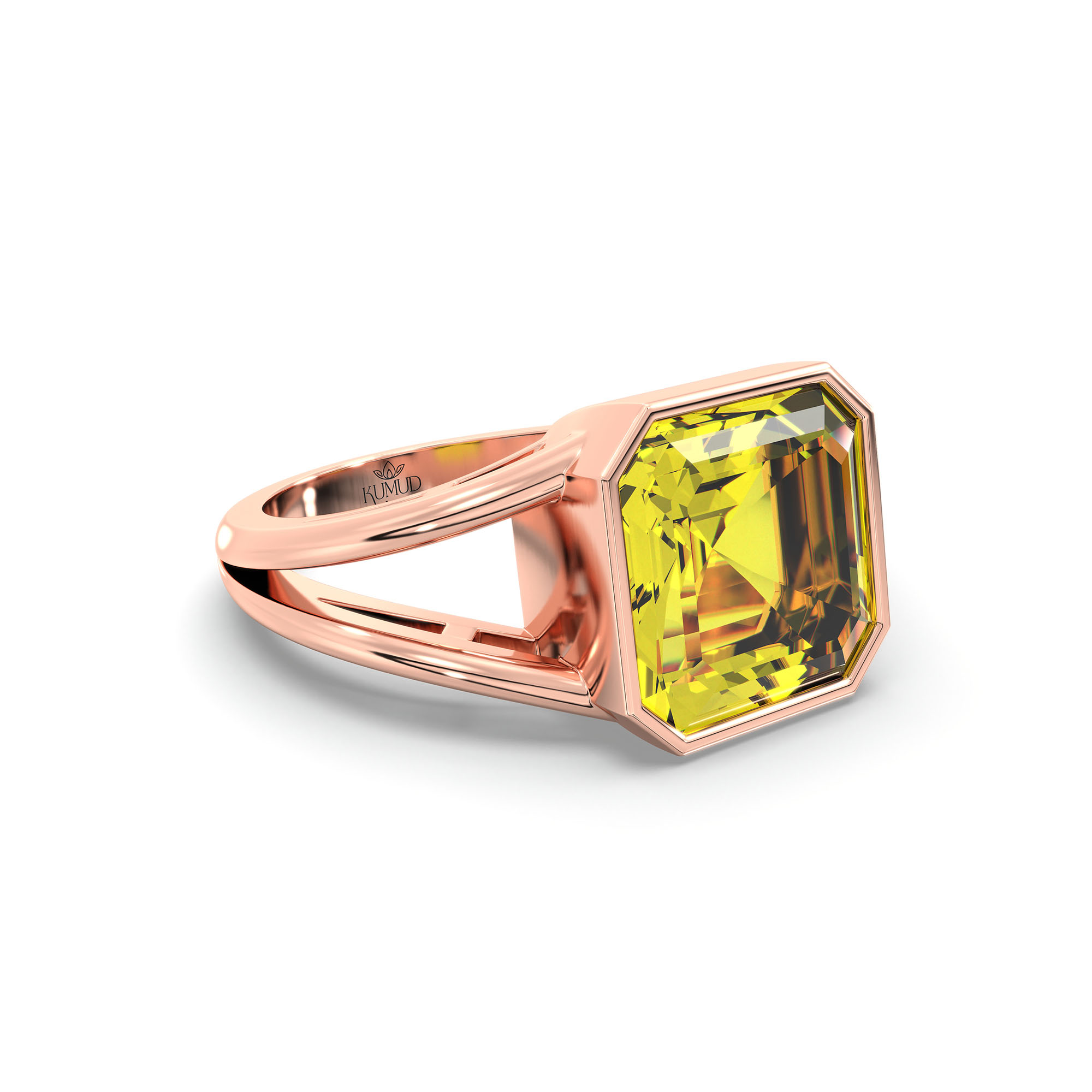 Yellow Sapphire (Pukhraj) Ring in 18K Rose Gold – Cushion 8 mm, Bezel Setting, 6 g (Design K15-14) thumbnail