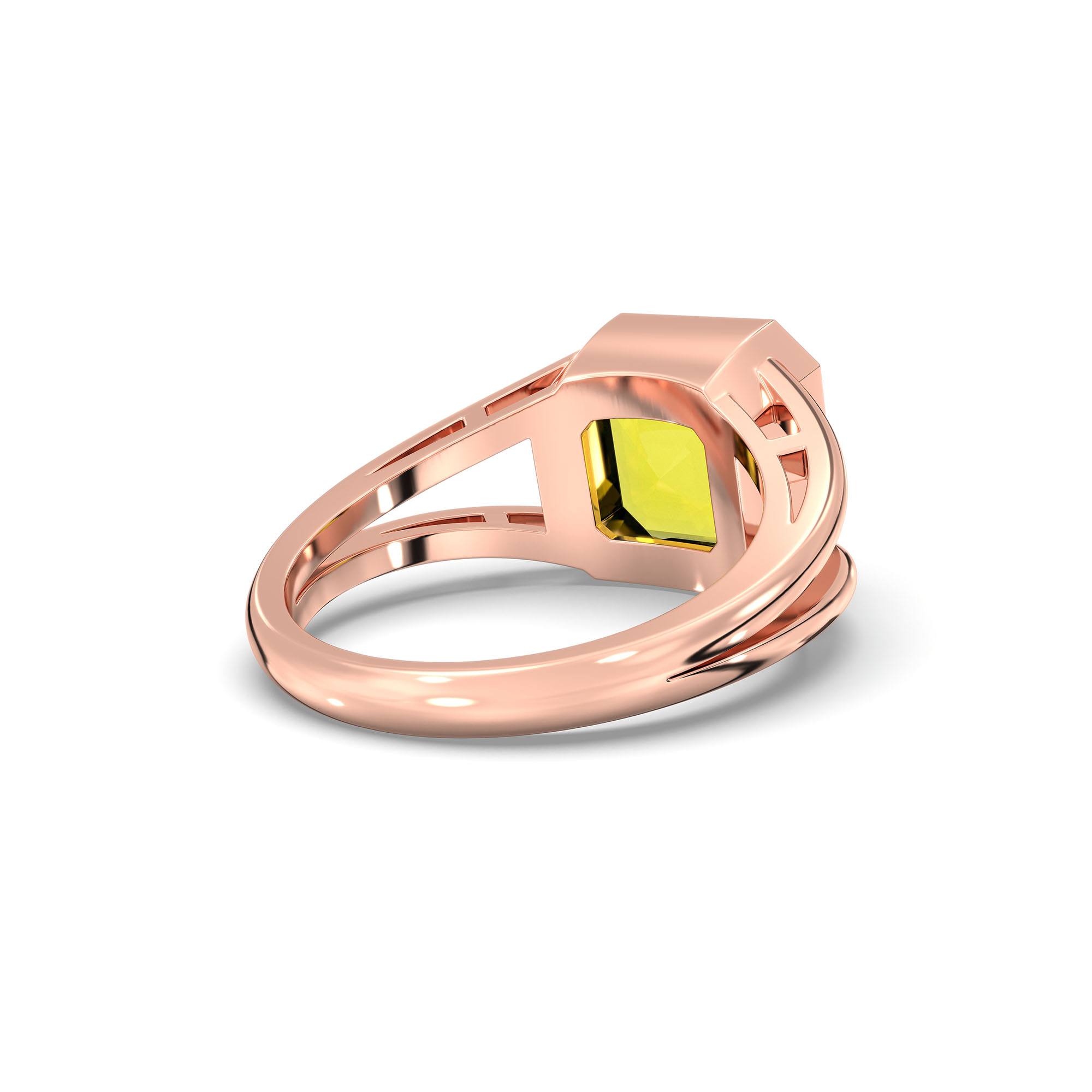 Yellow Sapphire (Pukhraj) Ring in 18K Rose Gold – Cushion 8 mm, Bezel Setting, 6 g (Design K15-14) thumbnail