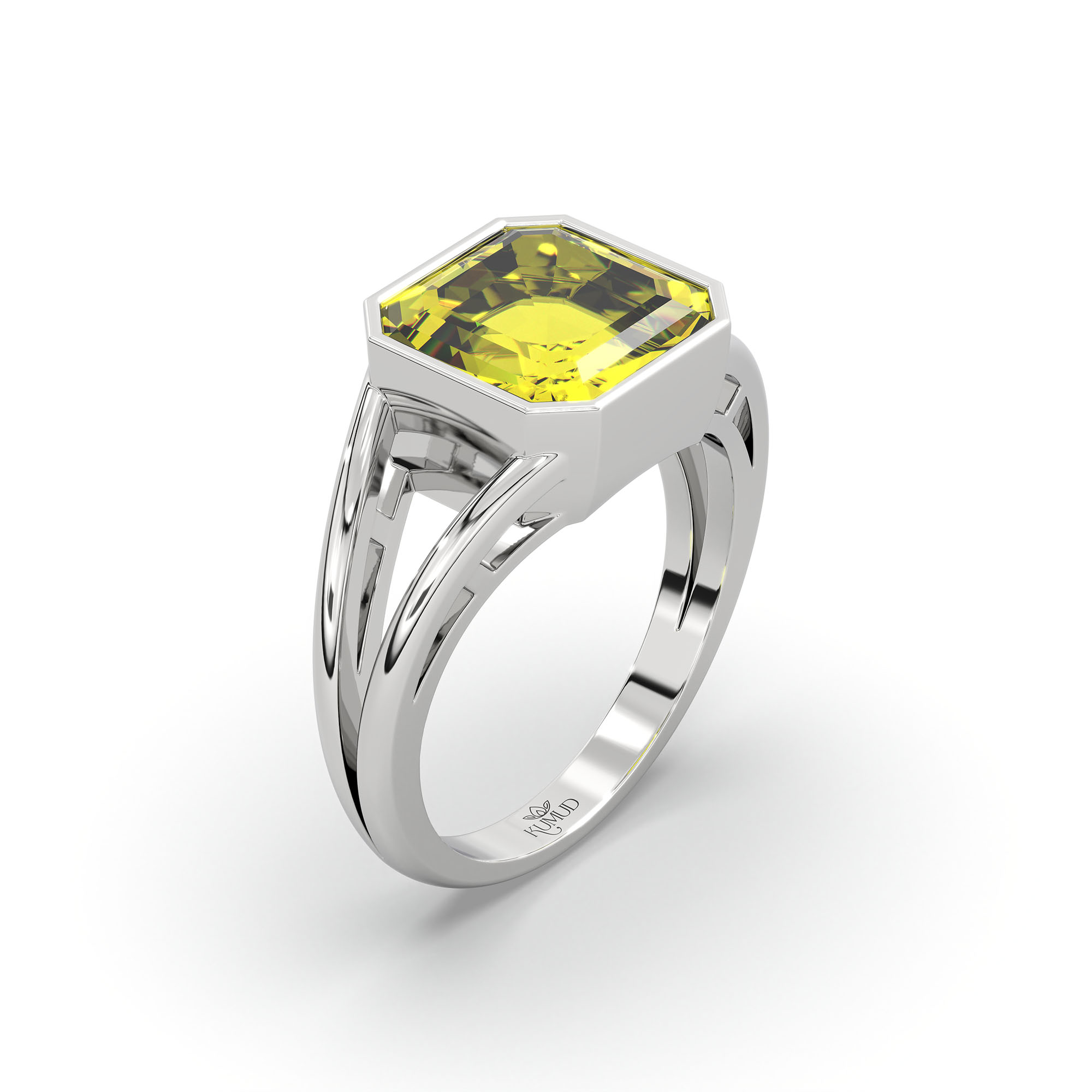 Yellow Sapphire (Pukhraj) Ring in 925 Sterling Silver – Cushion 8 mm, Bezel Setting, 6 g (Design K15-14) thumbnail