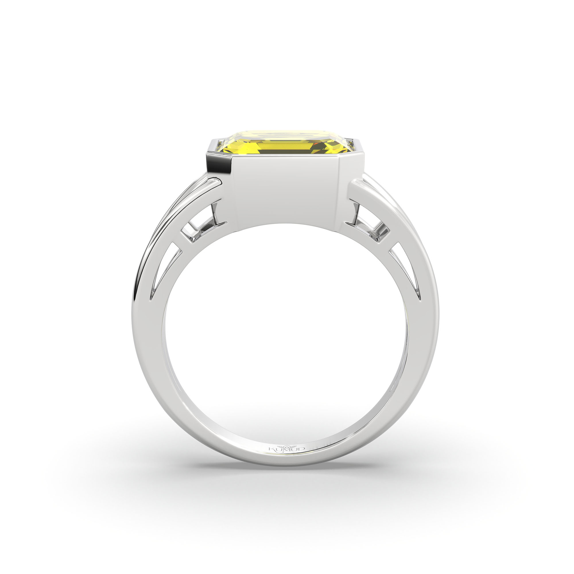 Yellow Sapphire (Pukhraj) Ring in 18K White Gold – Cushion 8 mm, Bezel Setting, 6 g (Design K15-14) thumbnail