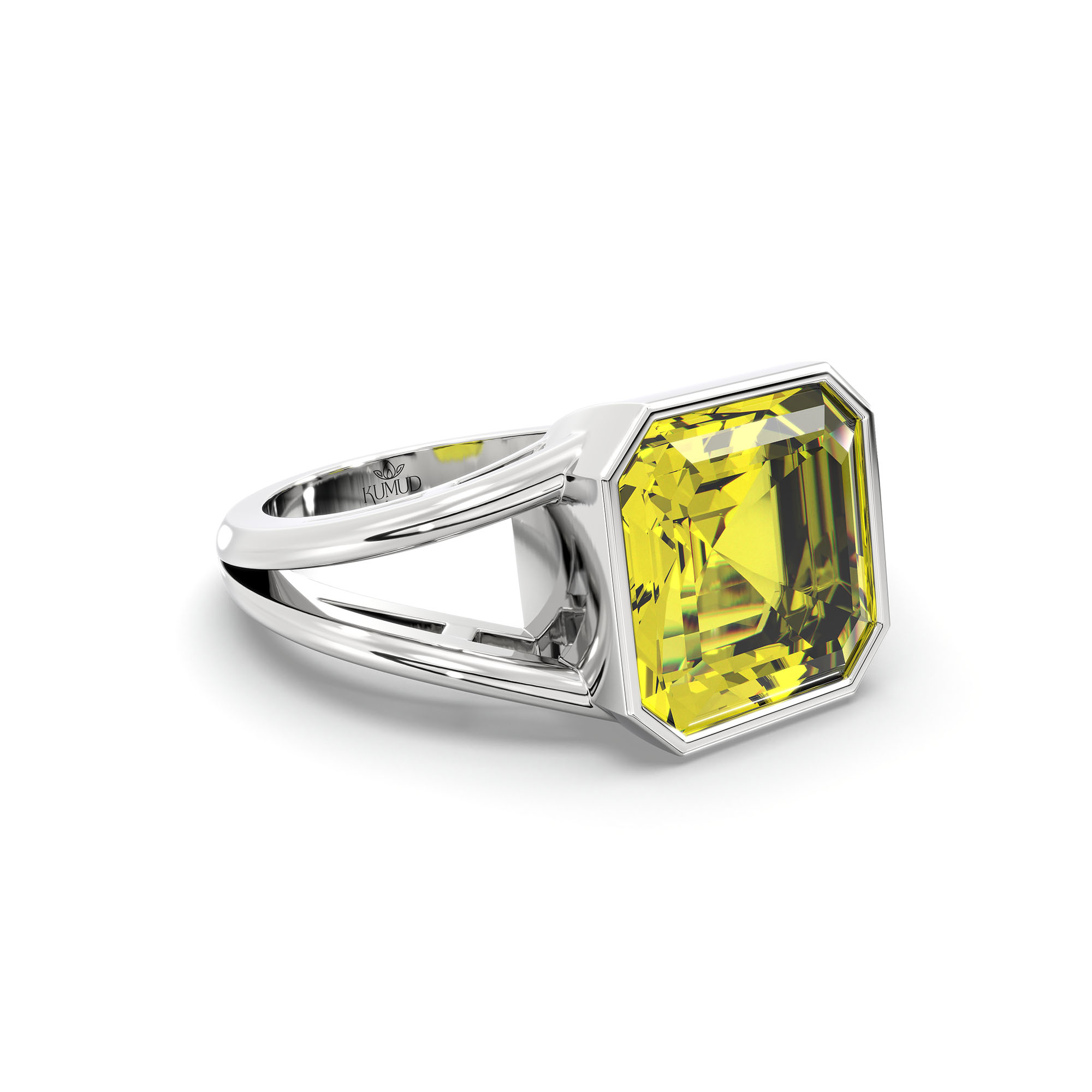 Yellow Sapphire (Pukhraj) Ring in 18K White Gold – Cushion 8 mm, Bezel Setting, 6 g (Design K15-14) thumbnail
