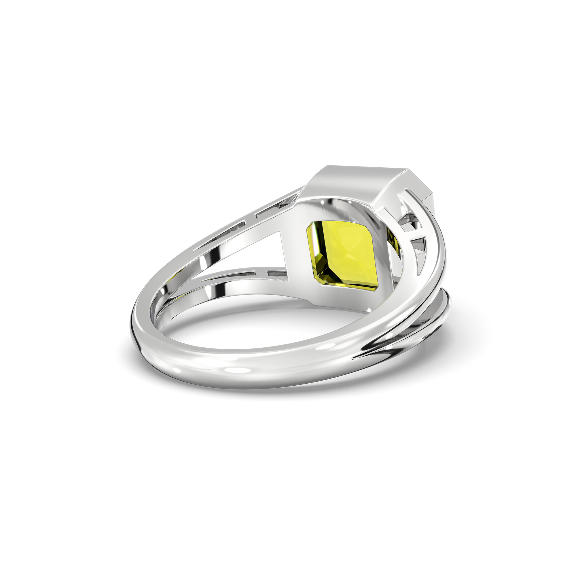 Yellow Sapphire (Pukhraj) Ring in 18K White Gold – Cushion 8 mm, Bezel Setting, 6 g (Design K15-14) thumbnail