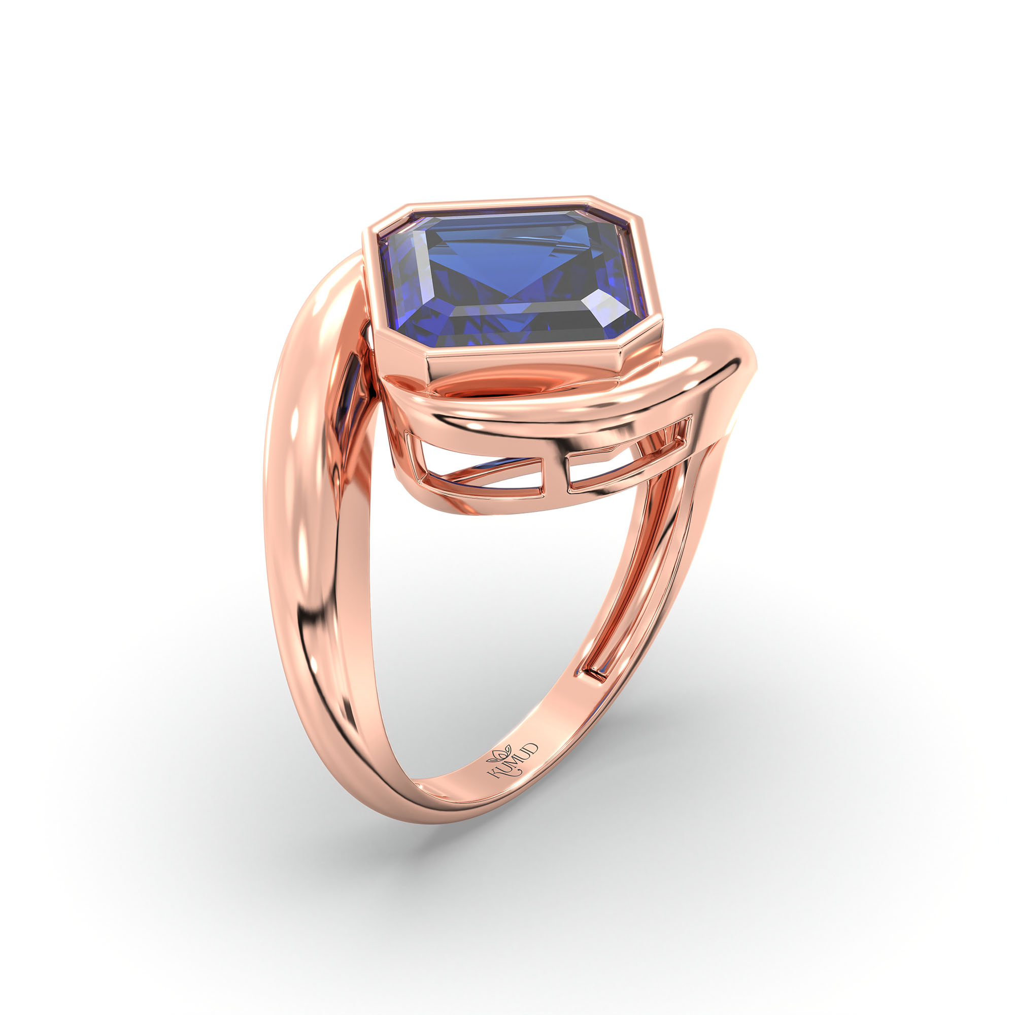 Blue Sapphire (Neelam) Ring in 18K Rose Gold – Cushion 8 mm, Bezel Setting, 6 g (Design K15-15) thumbnail
