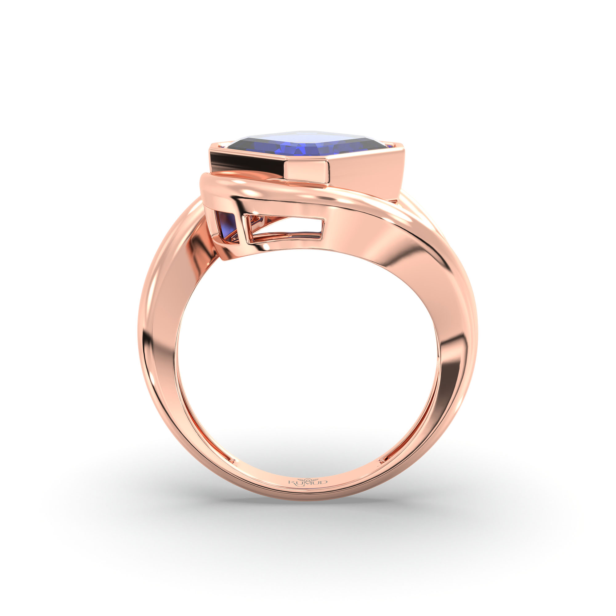Blue Sapphire (Neelam) Ring in 18K Rose Gold – Cushion 8 mm, Bezel Setting, 6 g (Design K15-15) thumbnail