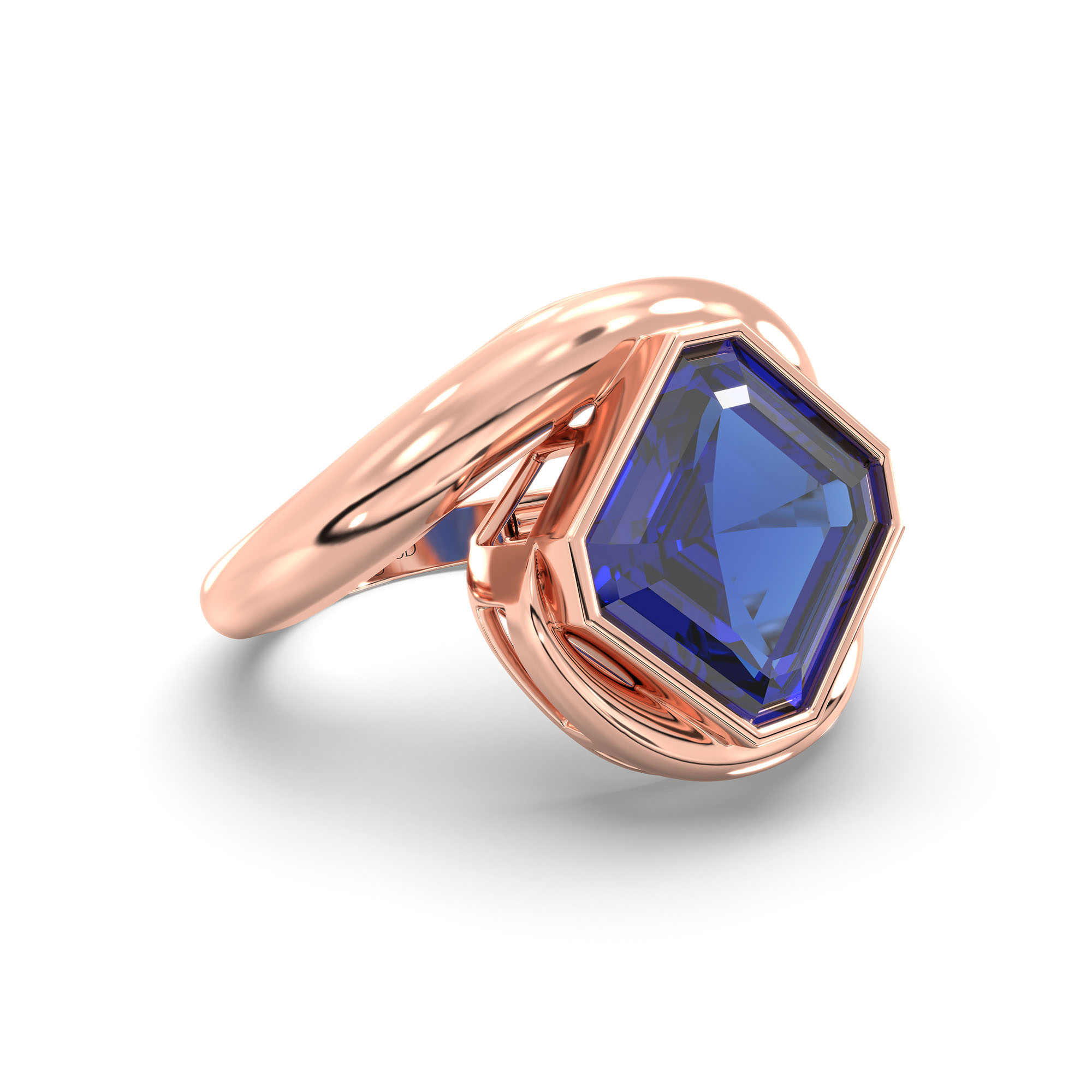 Blue Sapphire (Neelam) Ring in 18K Rose Gold – Cushion 8 mm, Bezel Setting, 6 g (Design K15-15) thumbnail