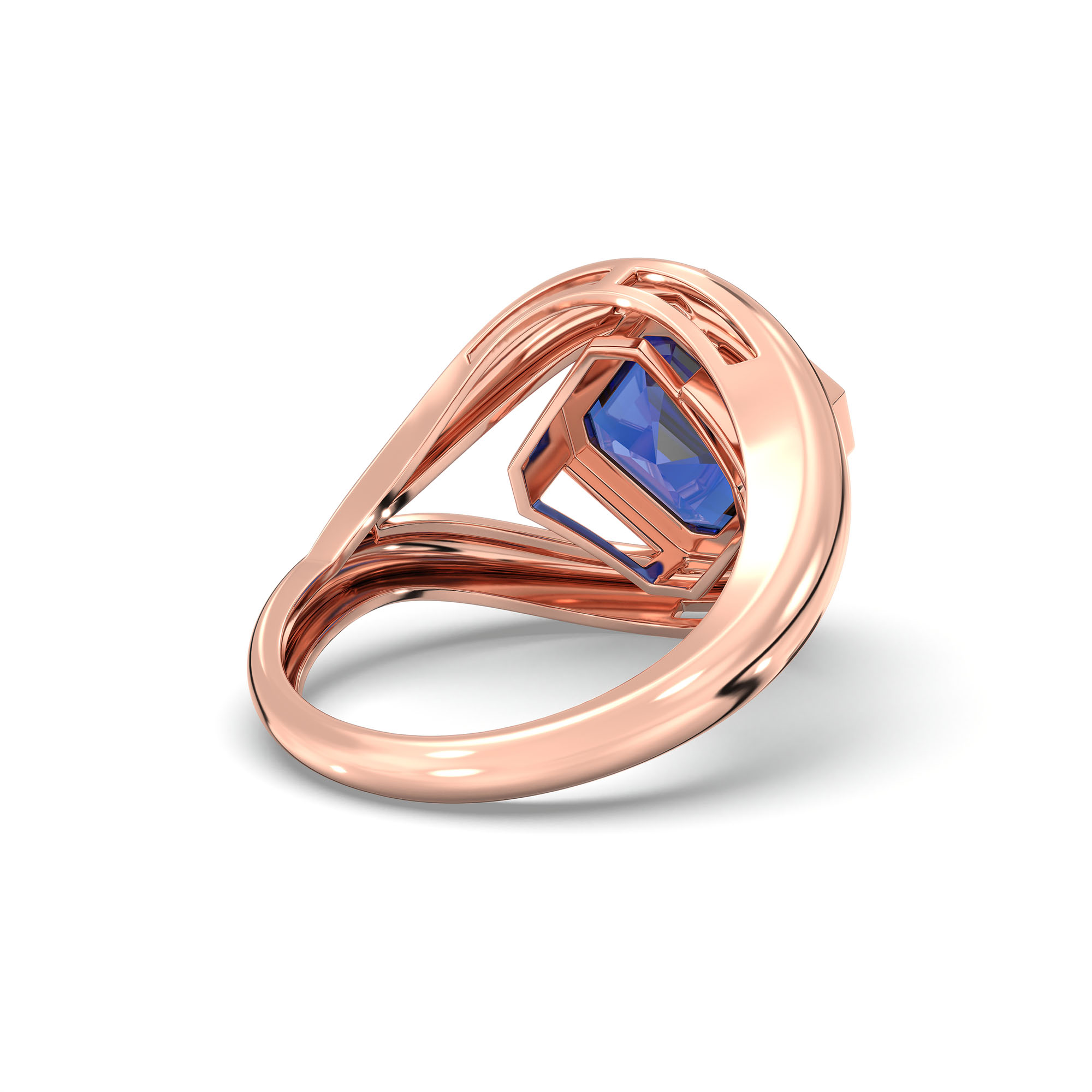 Blue Sapphire (Neelam) Ring in 18K Rose Gold – Cushion 8 mm, Bezel Setting, 6 g (Design K15-15) thumbnail