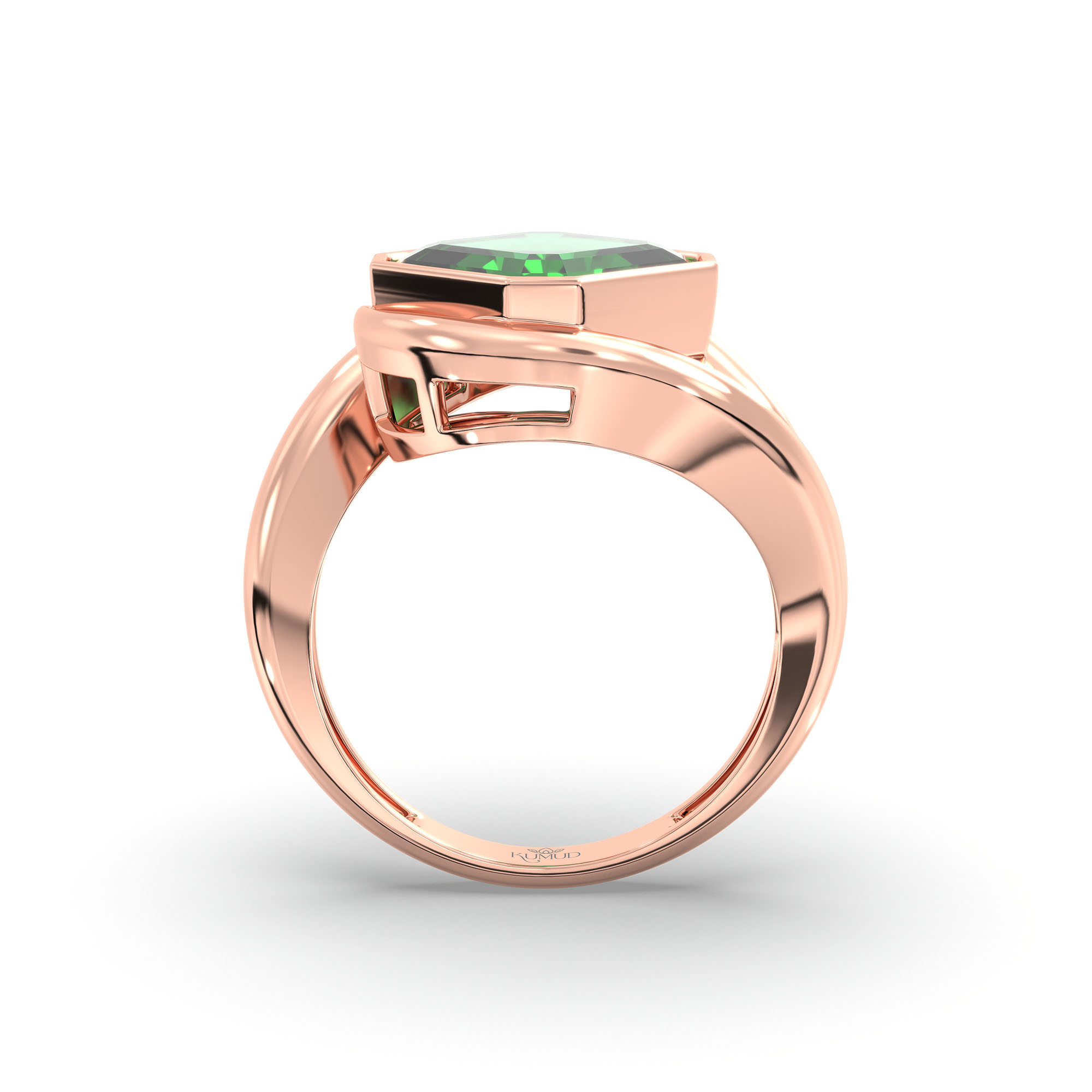 Emerald (Panna) Ring in 18K Rose Gold – Cushion 8 mm, Bezel Setting, 6 g (Design K15-15) thumbnail