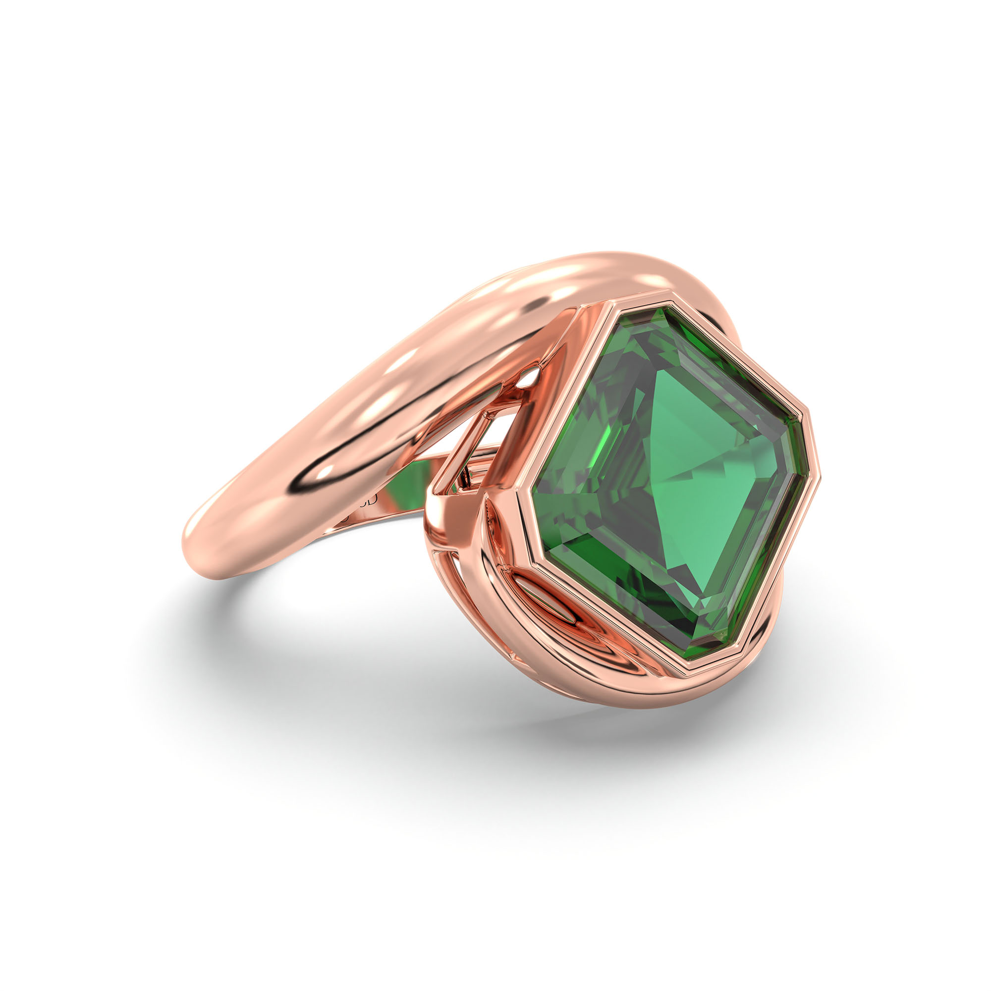 Emerald (Panna) Ring in 18K Rose Gold – Cushion 8 mm, Bezel Setting, 6 g (Design K15-15) thumbnail