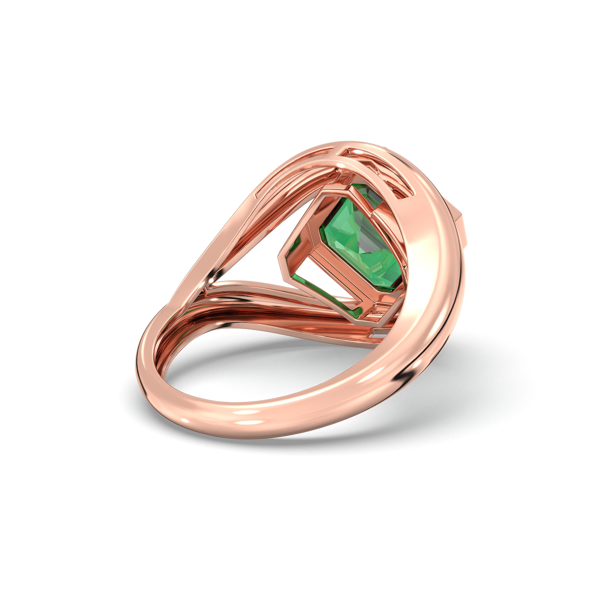 Emerald (Panna) Ring in 18K Rose Gold – Cushion 8 mm, Bezel Setting, 6 g (Design K15-15) thumbnail