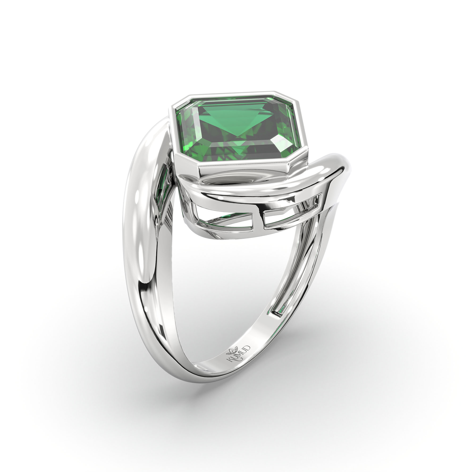 Emerald (Panna) Ring in 925 Sterling Silver – Cushion 8 mm, Bezel Setting, 6 g (Design K15-15) thumbnail