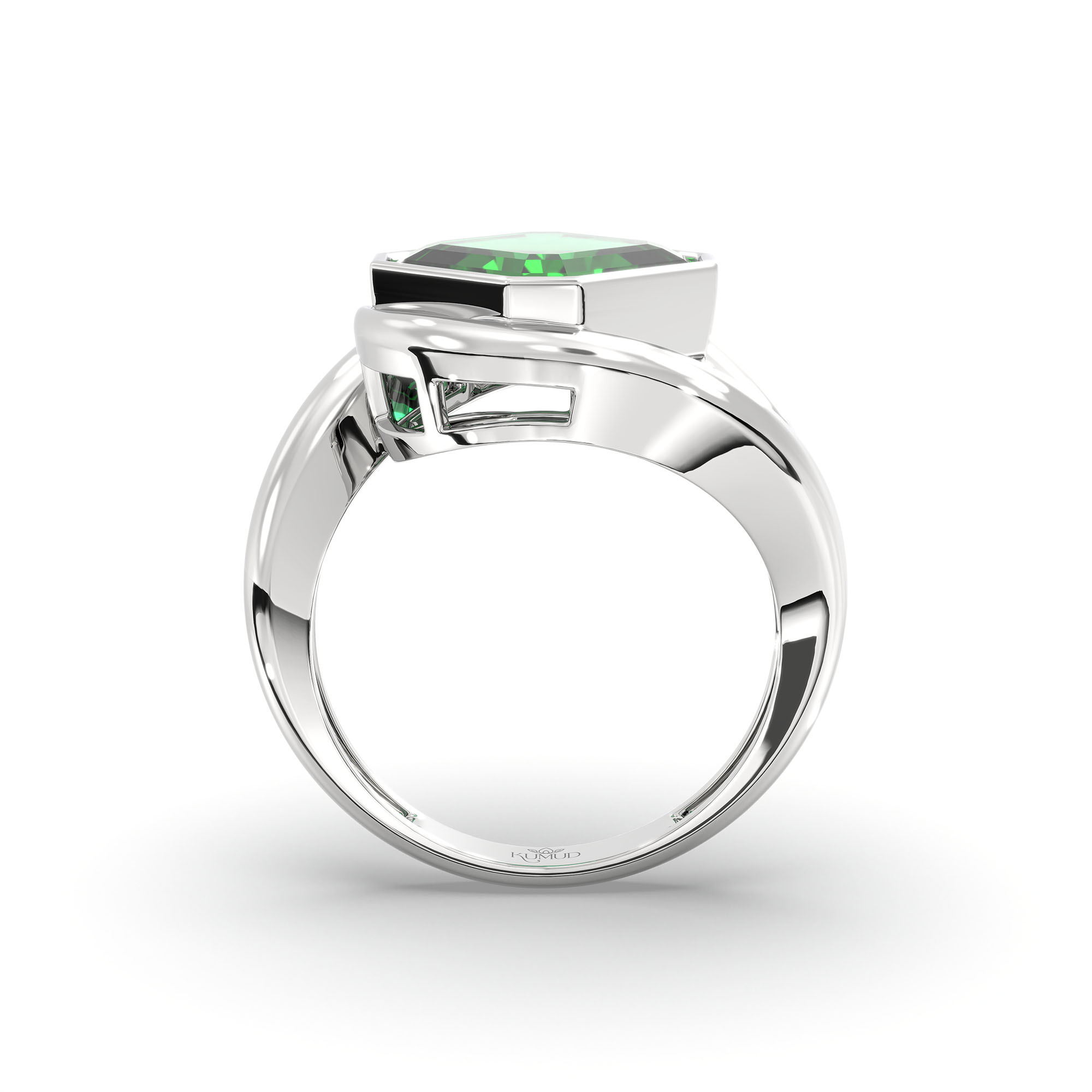 Emerald (Panna) Ring in 925 Sterling Silver – Cushion 8 mm, Bezel Setting, 6 g (Design K15-15) thumbnail