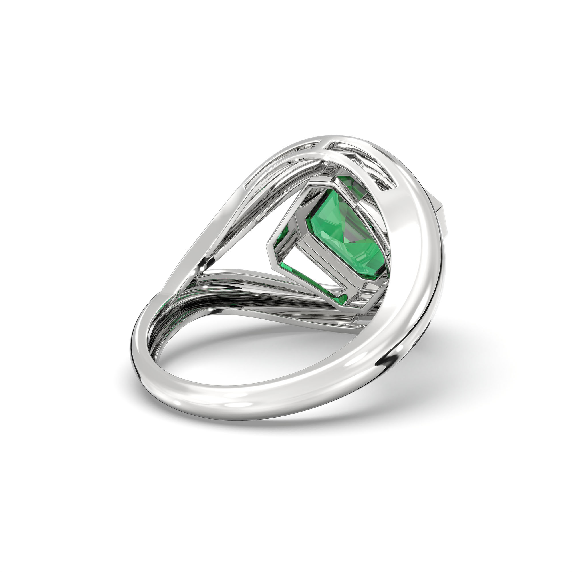Emerald (Panna) Ring in 18K White Gold – Cushion 8 mm, Bezel Setting, 6 g (Design K15-15) thumbnail