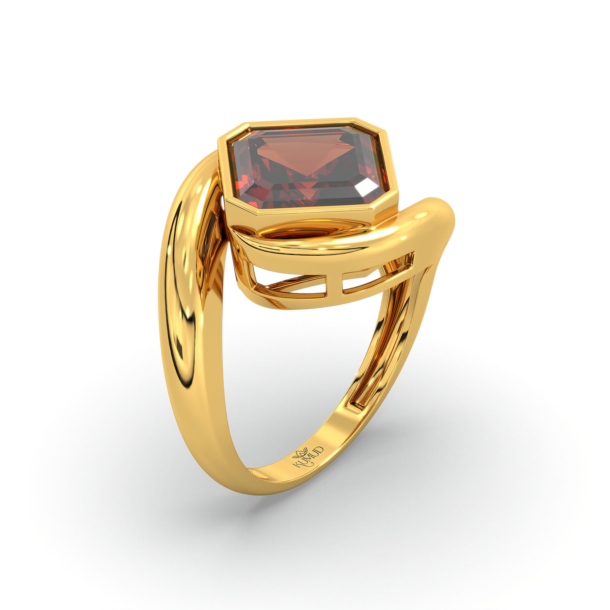 Hessonite (Gomed) Ring in 22K Yellow Gold – Cushion 8 mm, Bezel Setting, 6 g (Design K15-15) thumbnail