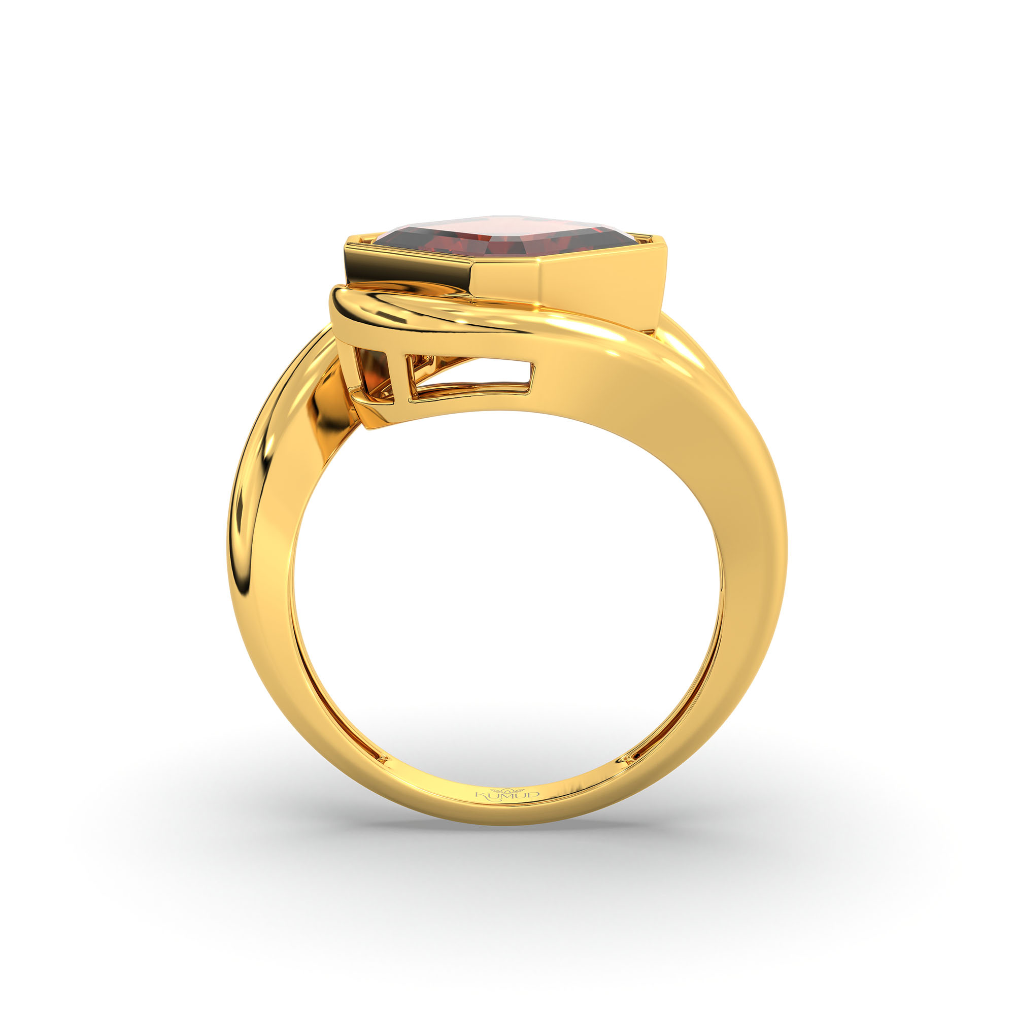 Hessonite (Gomed) Ring in 22K Yellow Gold – Cushion 8 mm, Bezel Setting, 6 g (Design K15-15) thumbnail