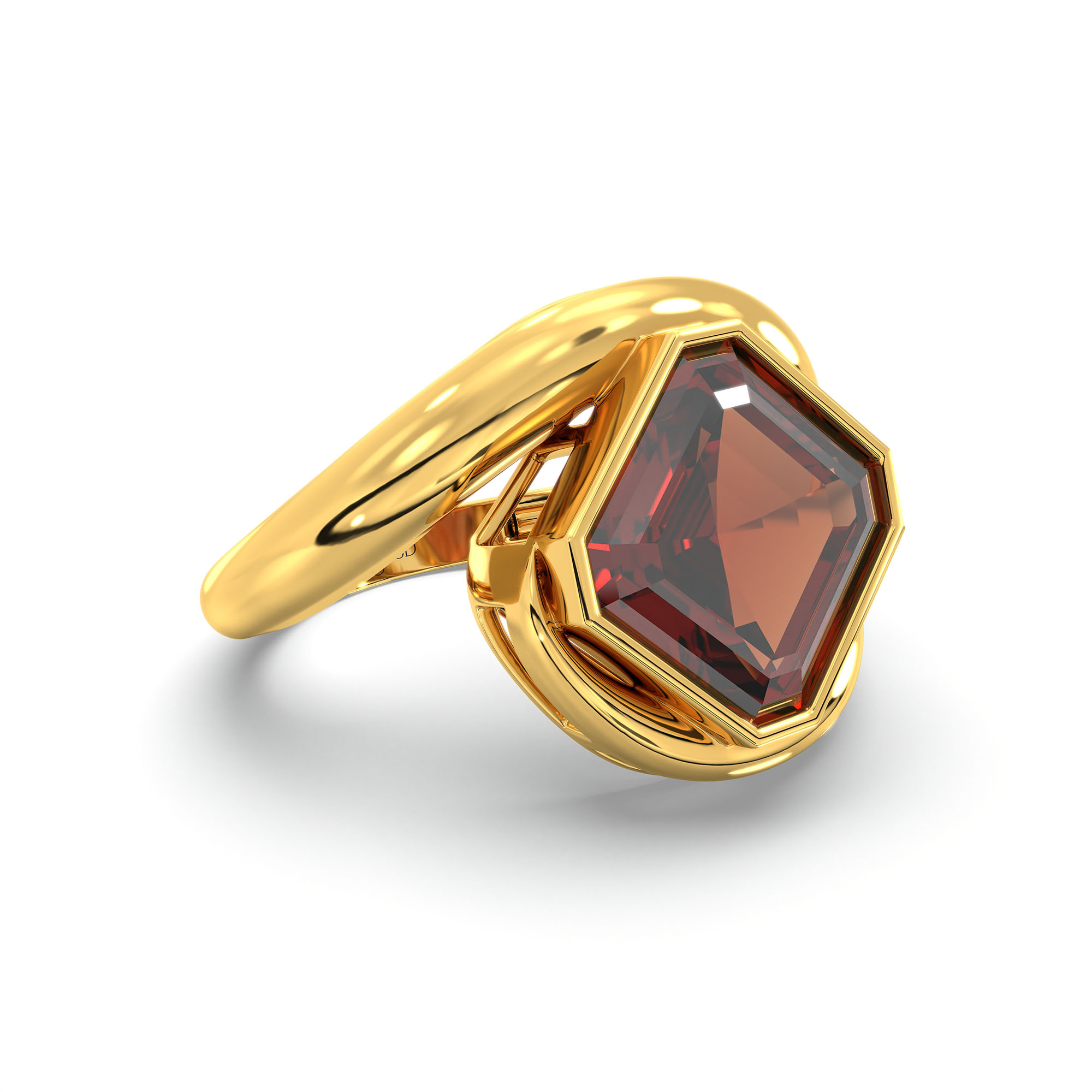 Hessonite (Gomed) Ring in 22K Yellow Gold – Cushion 8 mm, Bezel Setting, 6 g (Design K15-15) thumbnail