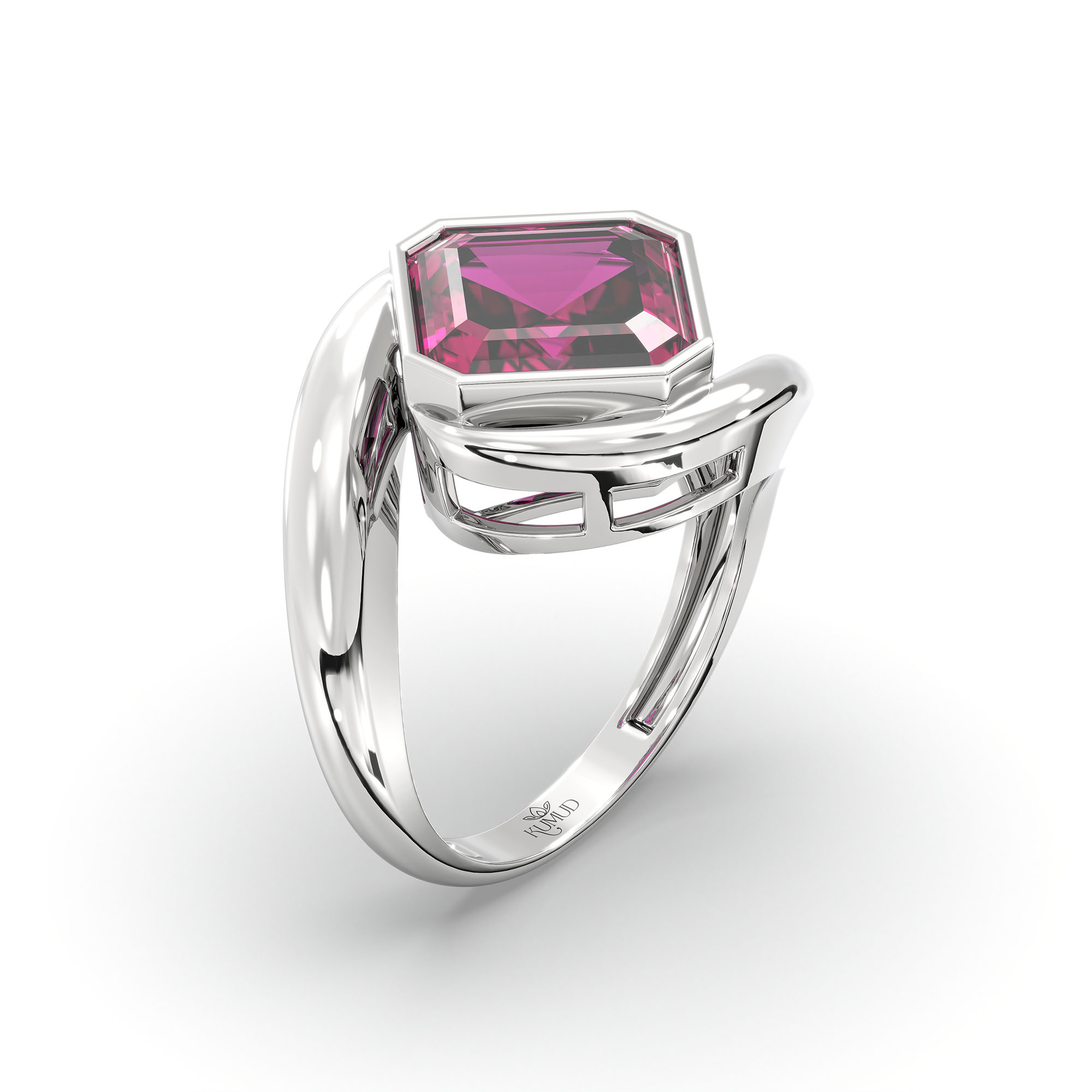 Ruby (Manik) Ring in 18K White Gold – Cushion 8 mm, Bezel Setting, 6 g (Design K15-15) thumbnail