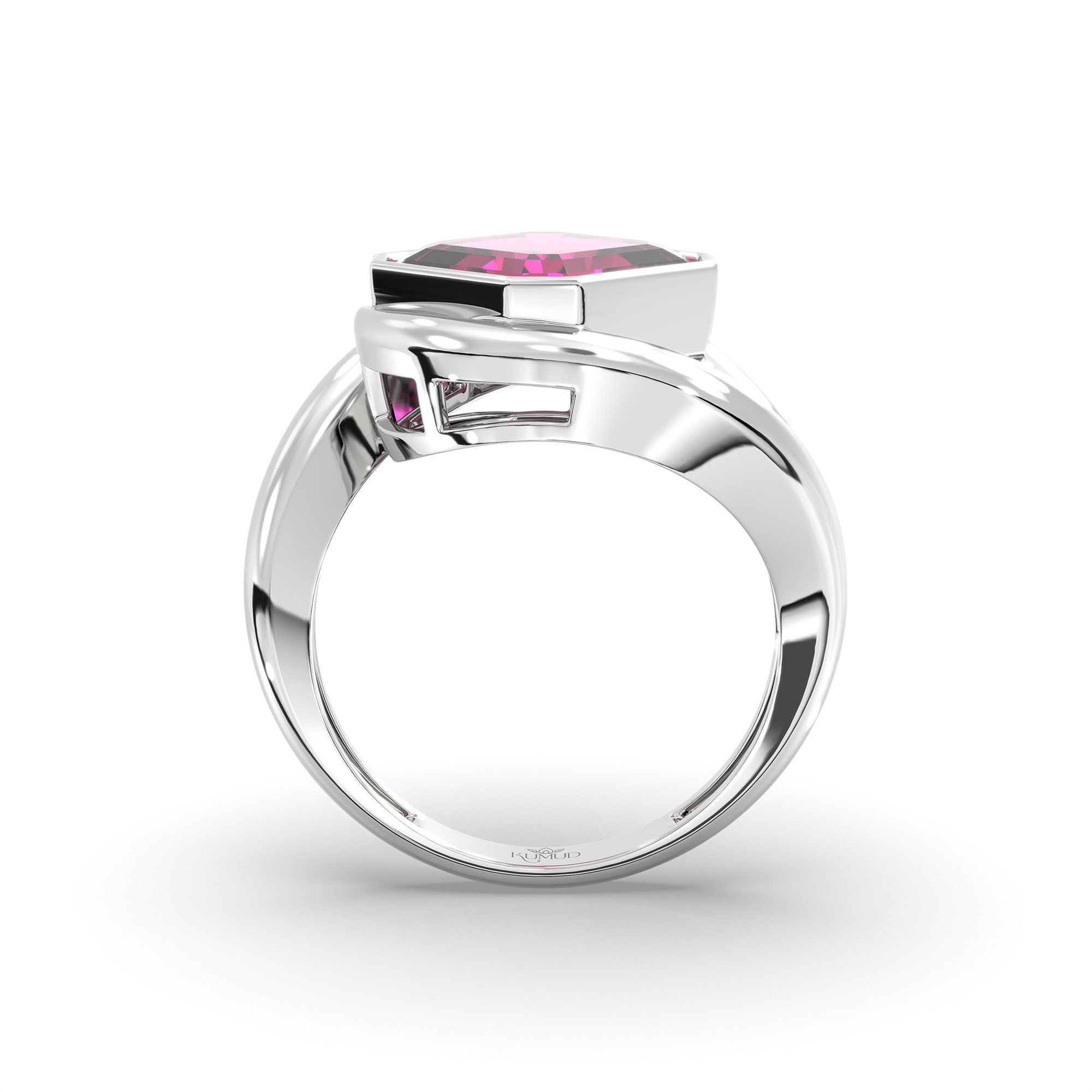 Ruby (Manik) Ring in 18K White Gold – Cushion 8 mm, Bezel Setting, 6 g (Design K15-15) thumbnail