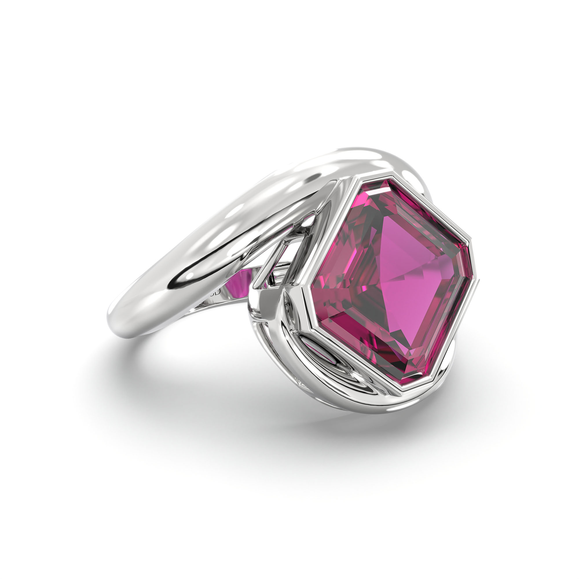 Ruby (Manik) Ring in 18K White Gold – Cushion 8 mm, Bezel Setting, 6 g (Design K15-15) thumbnail