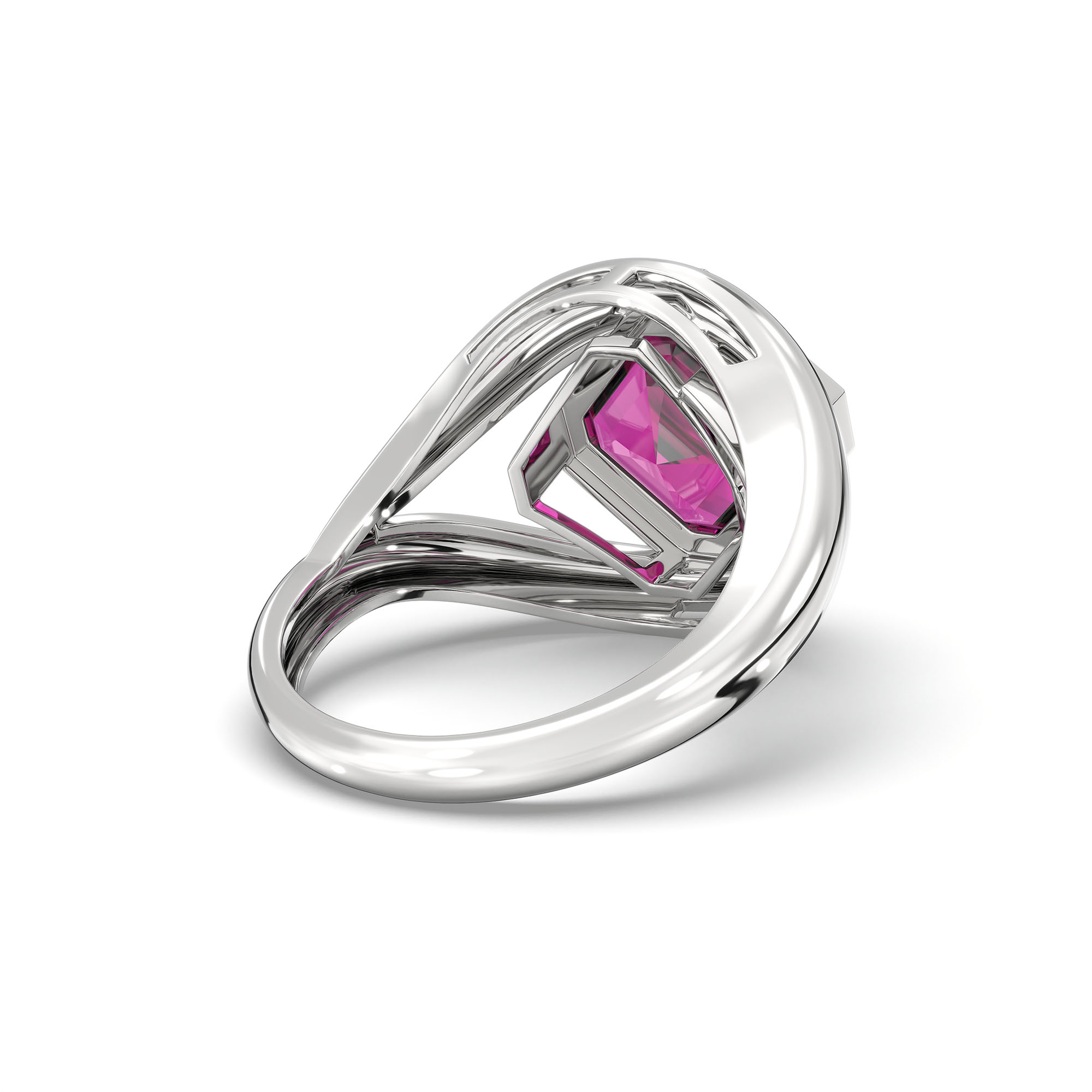 Ruby (Manik) Ring in 18K White Gold – Cushion 8 mm, Bezel Setting, 6 g (Design K15-15) thumbnail
