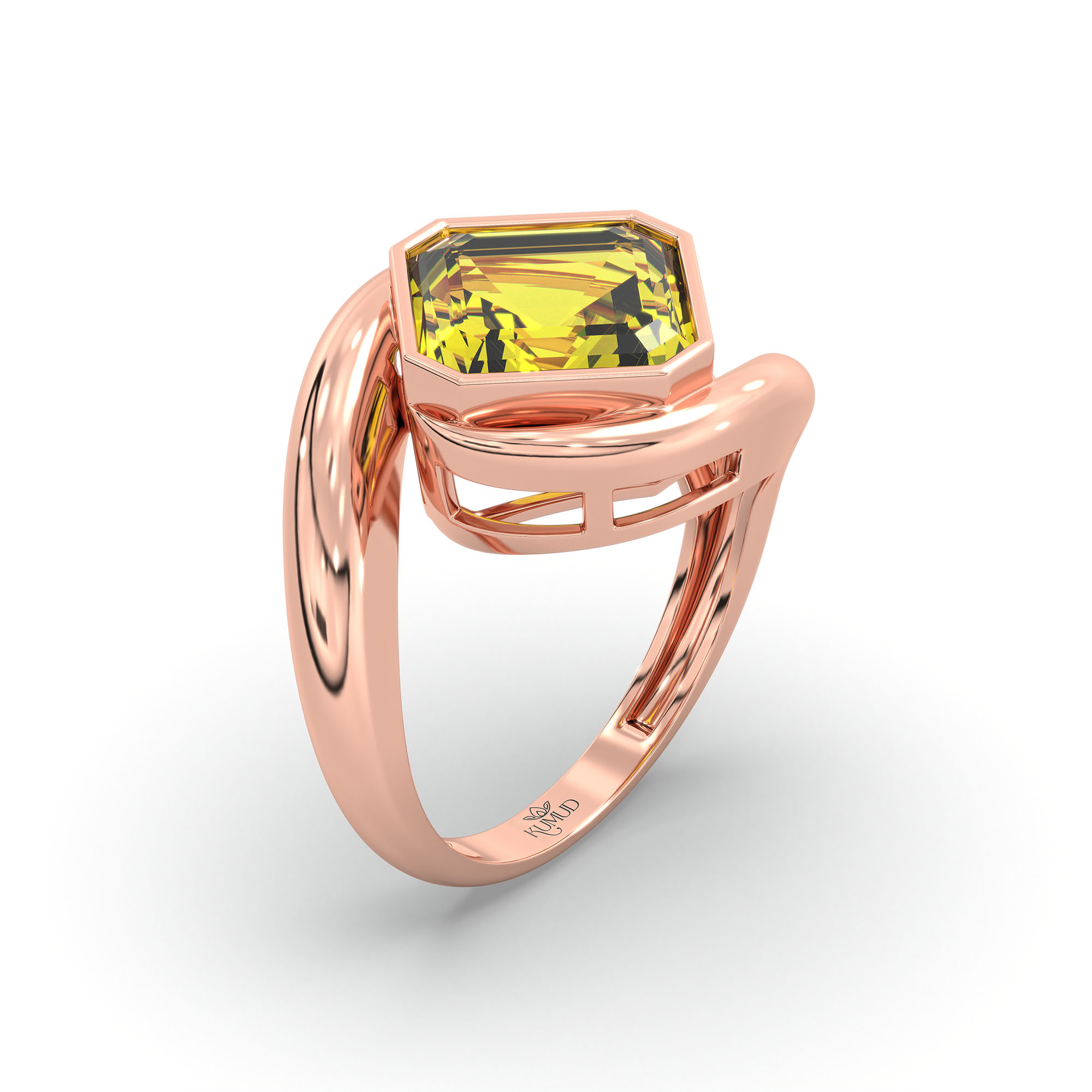 Yellow Sapphire (Pukhraj) Ring in 18K Rose Gold – Cushion 8 mm, Bezel Setting, 6 g (Design K15-15) thumbnail
