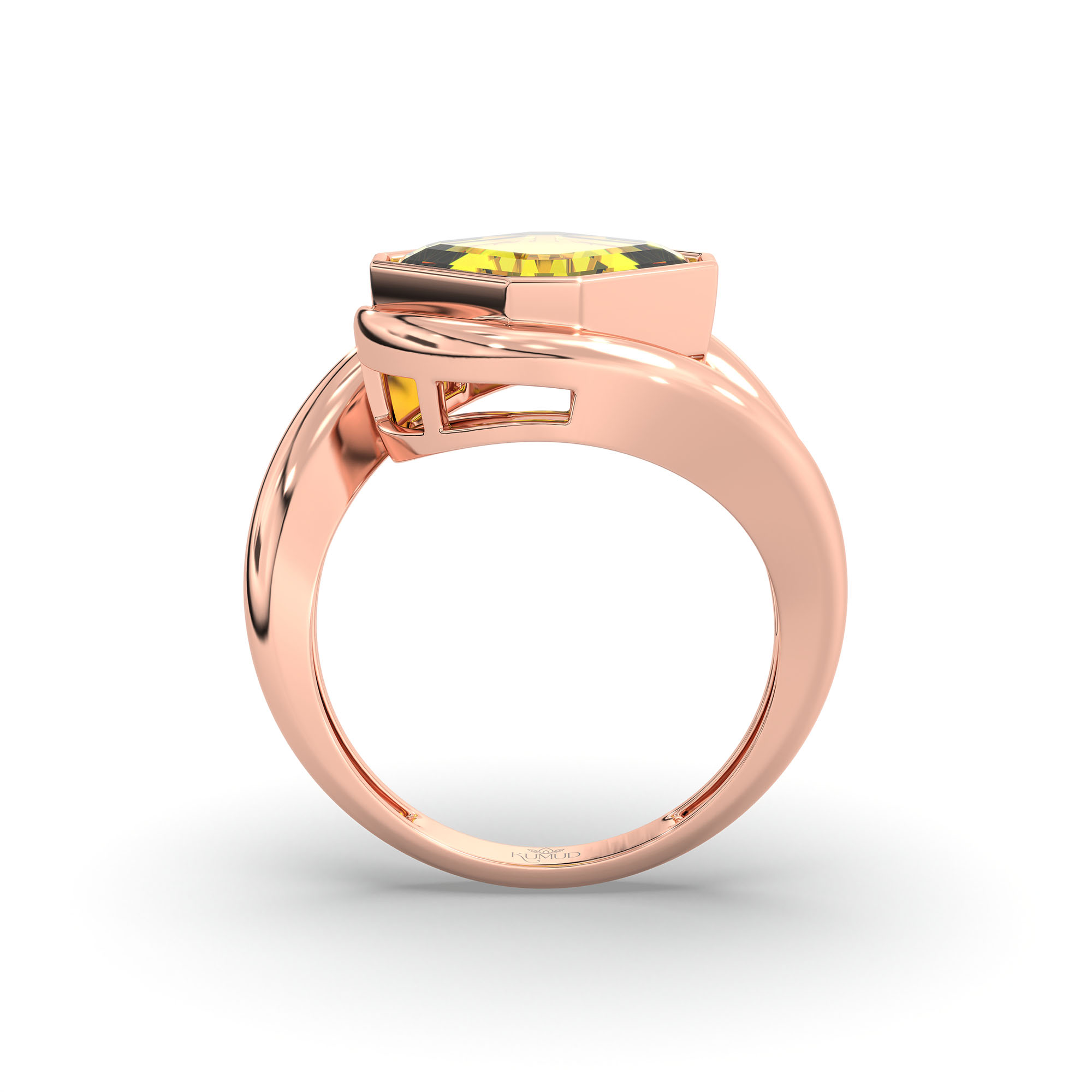 Yellow Sapphire (Pukhraj) Ring in 18K Rose Gold – Cushion 8 mm, Bezel Setting, 6 g (Design K15-15) thumbnail